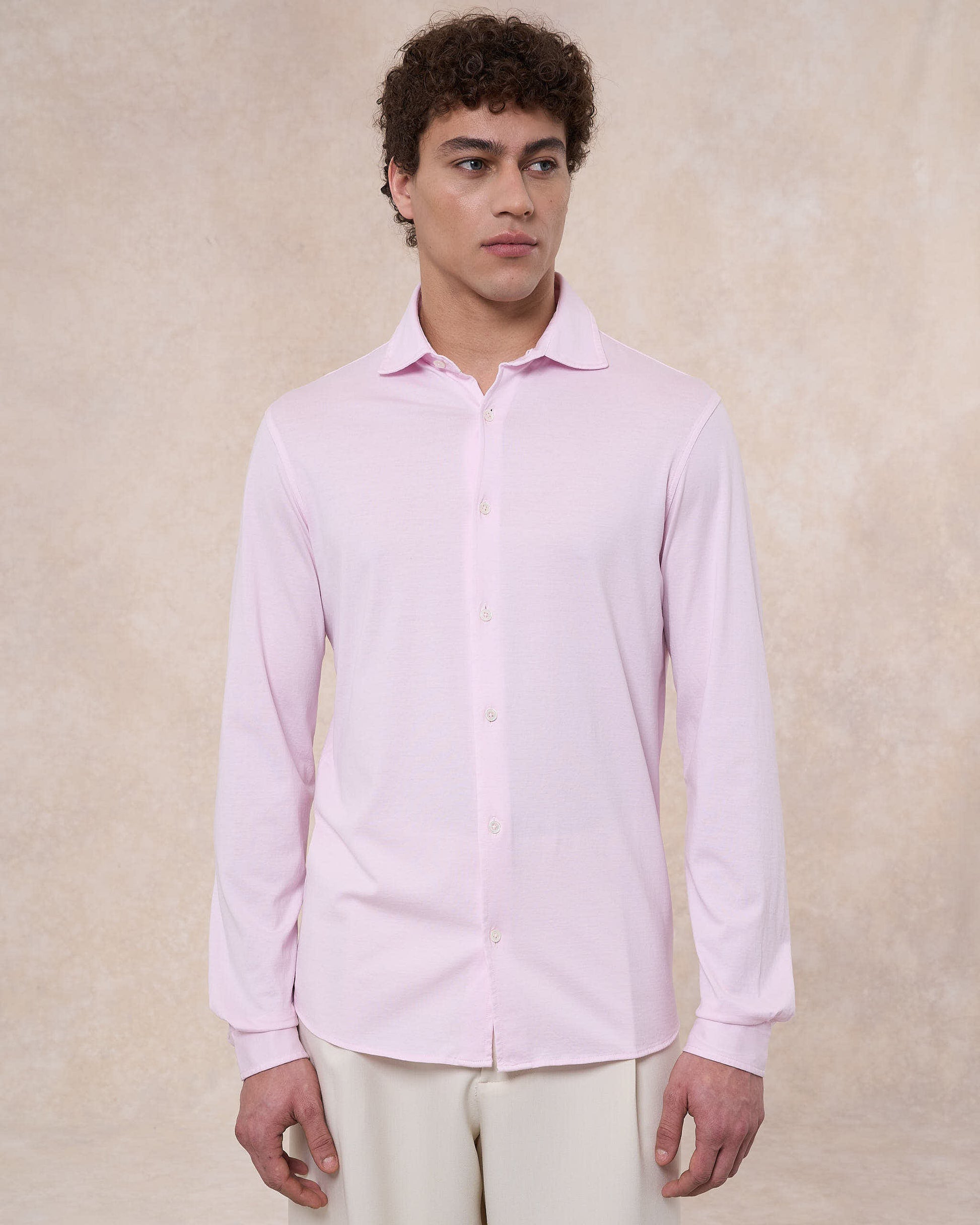 Camicia rosa confetto in jersey di cotone 
