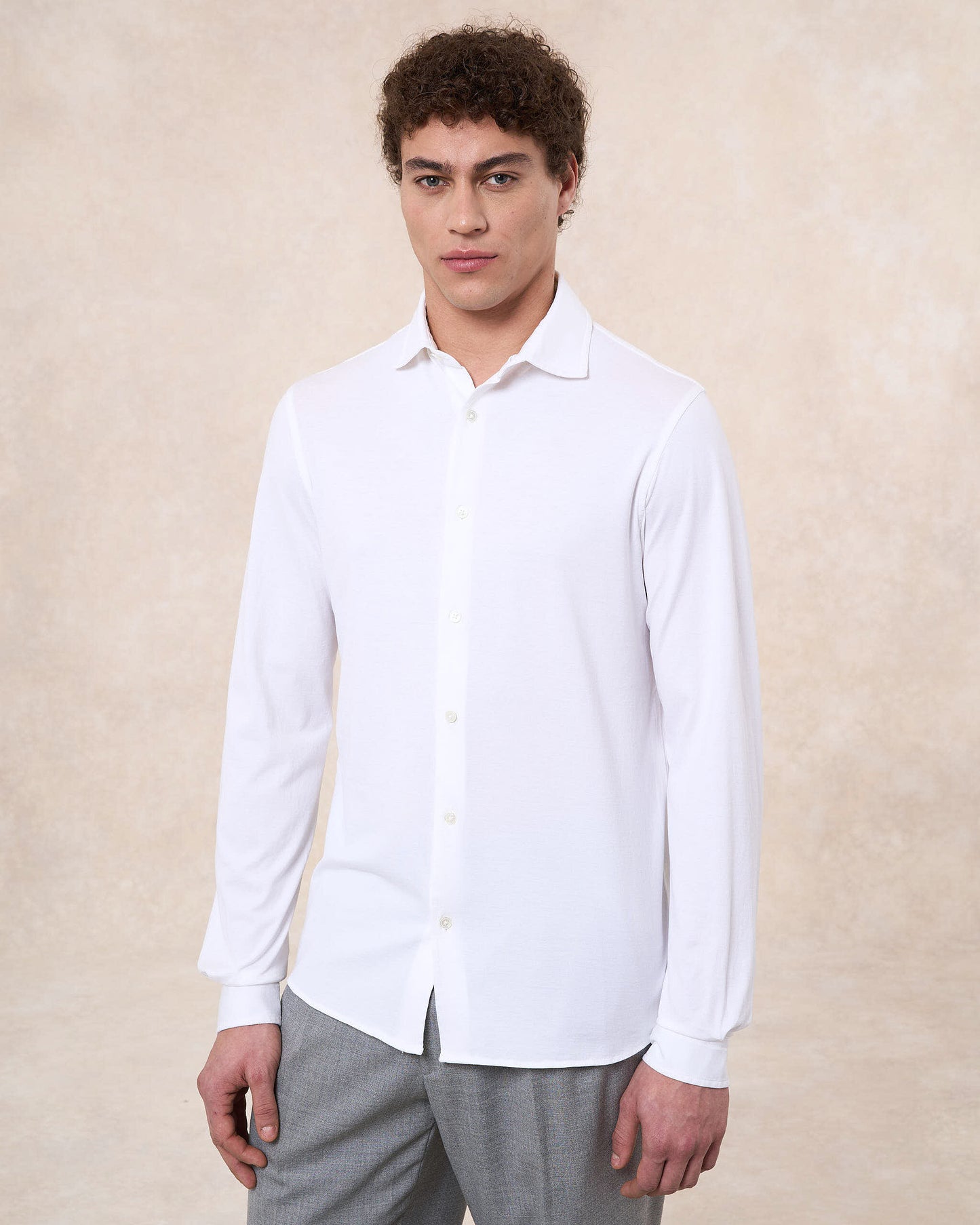 Camicia bianco ottico in jersey di cotone 