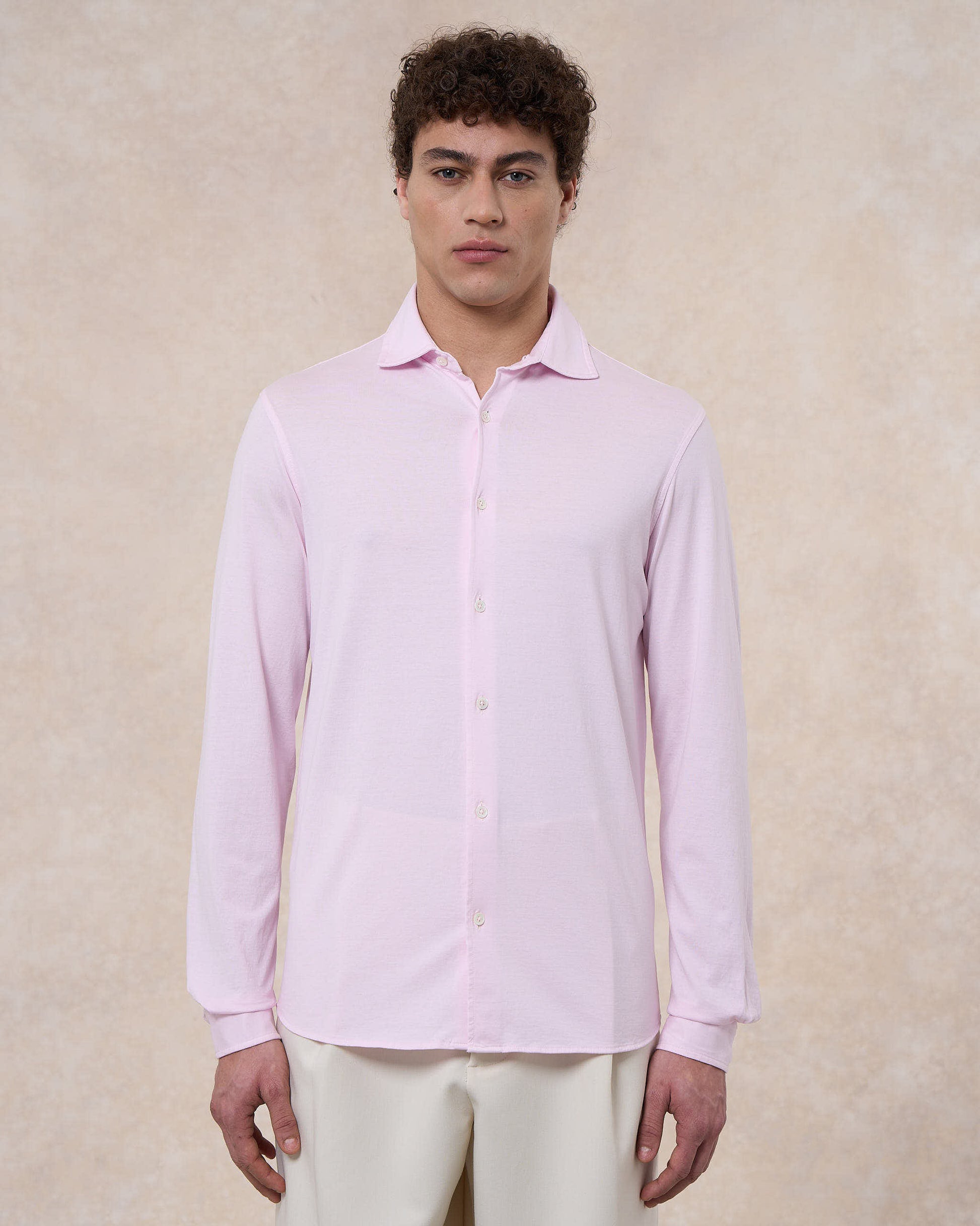 Camicia rosa confetto in jersey di cotone 