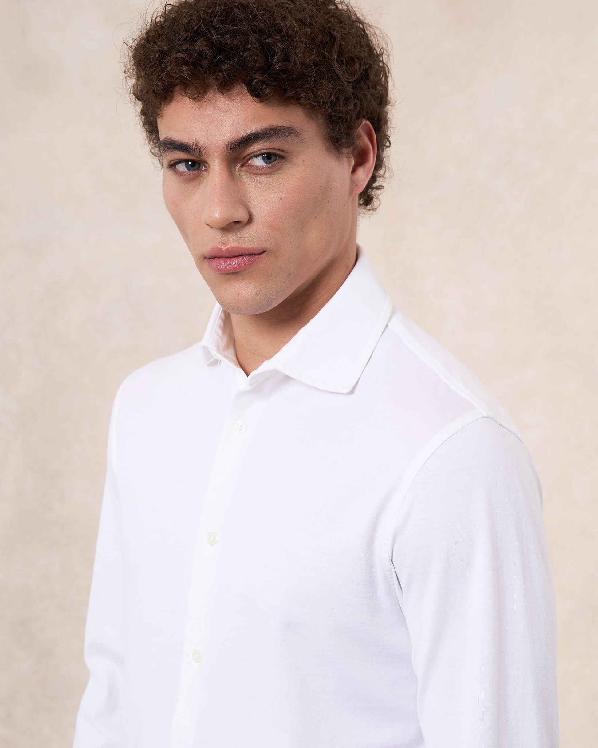 Camicia bianco ottico in jersey di cotone 