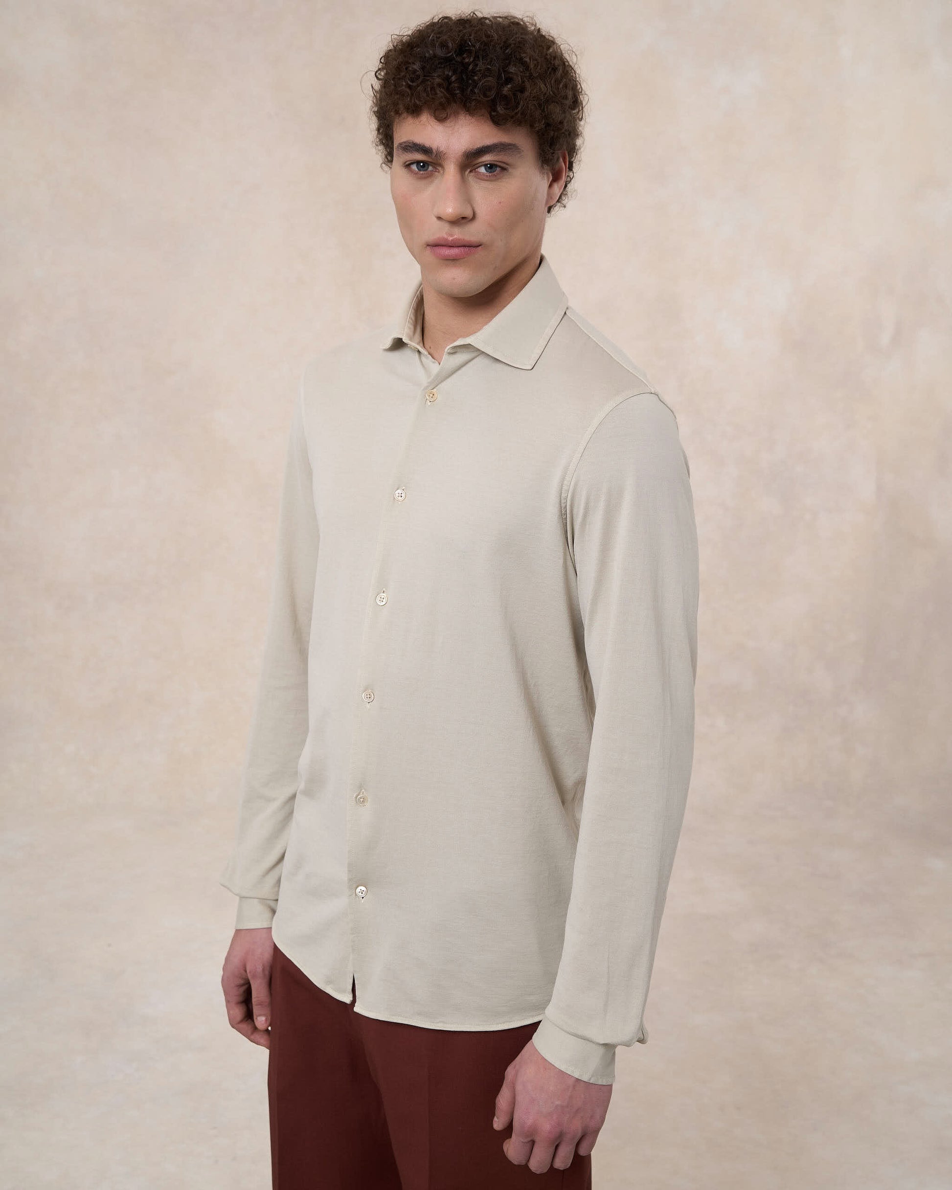 Camicia grigio pietra in jersey di cotone 
