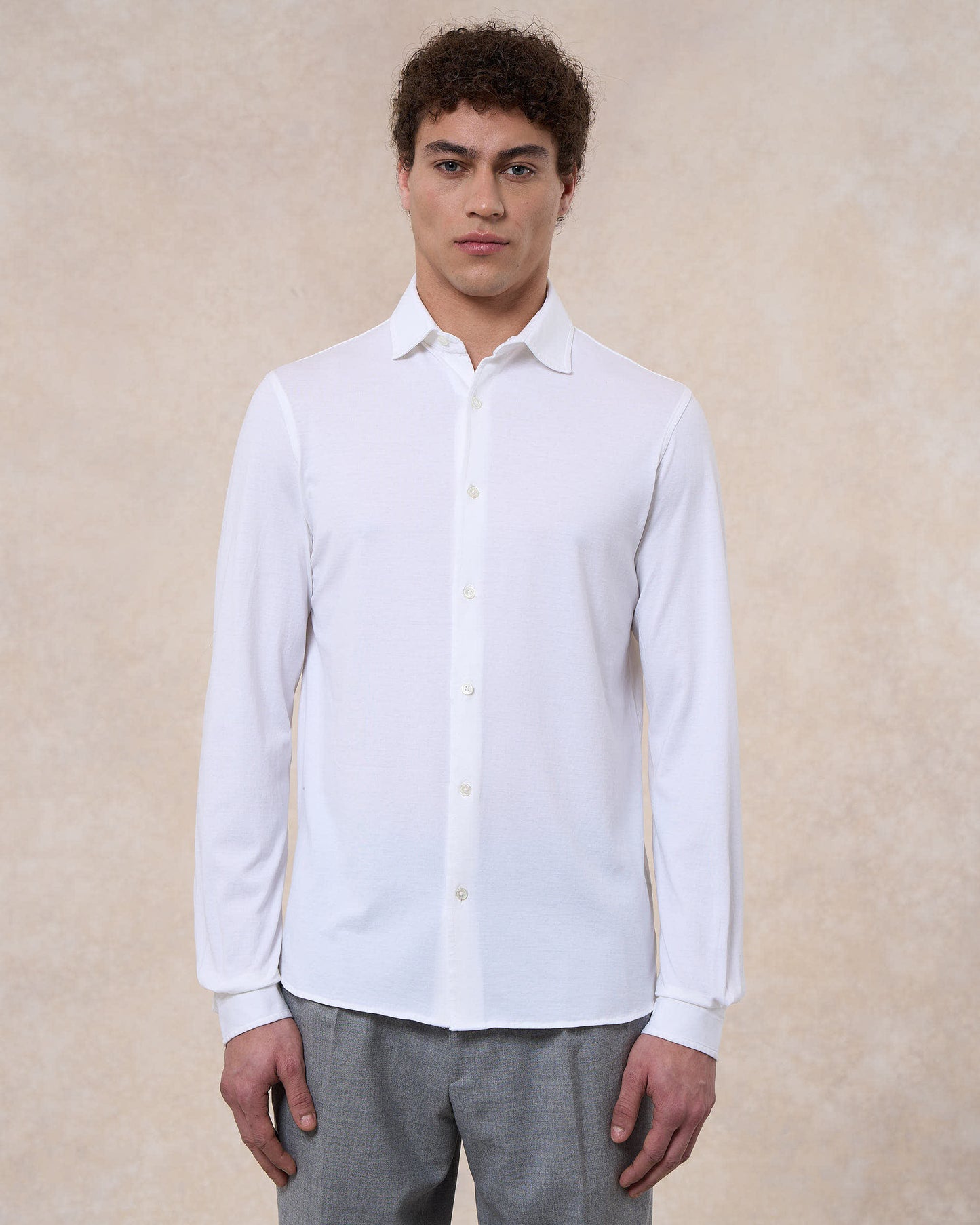 Camicia bianco ottico in jersey di cotone 