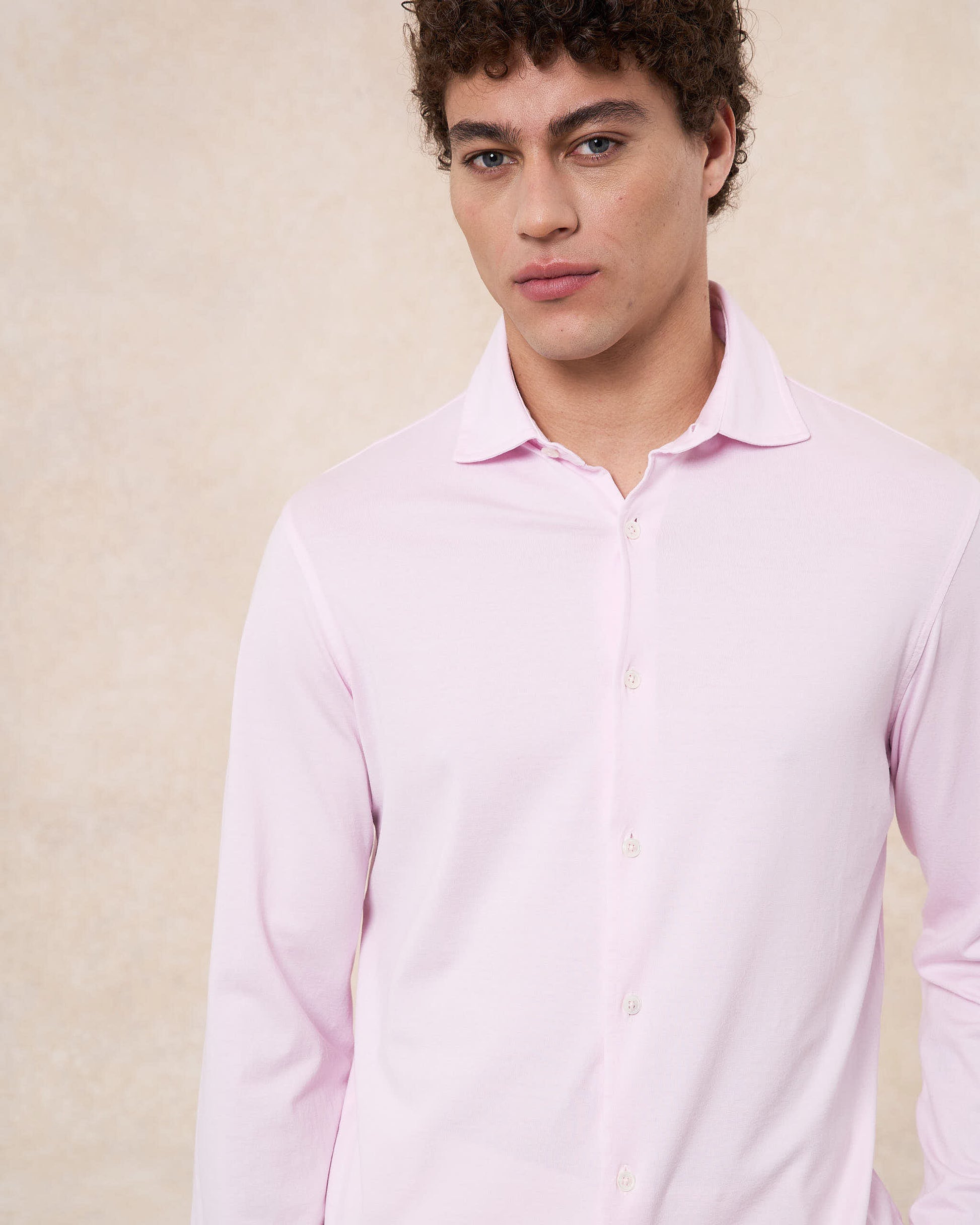 Camicia rosa confetto in jersey di cotone 