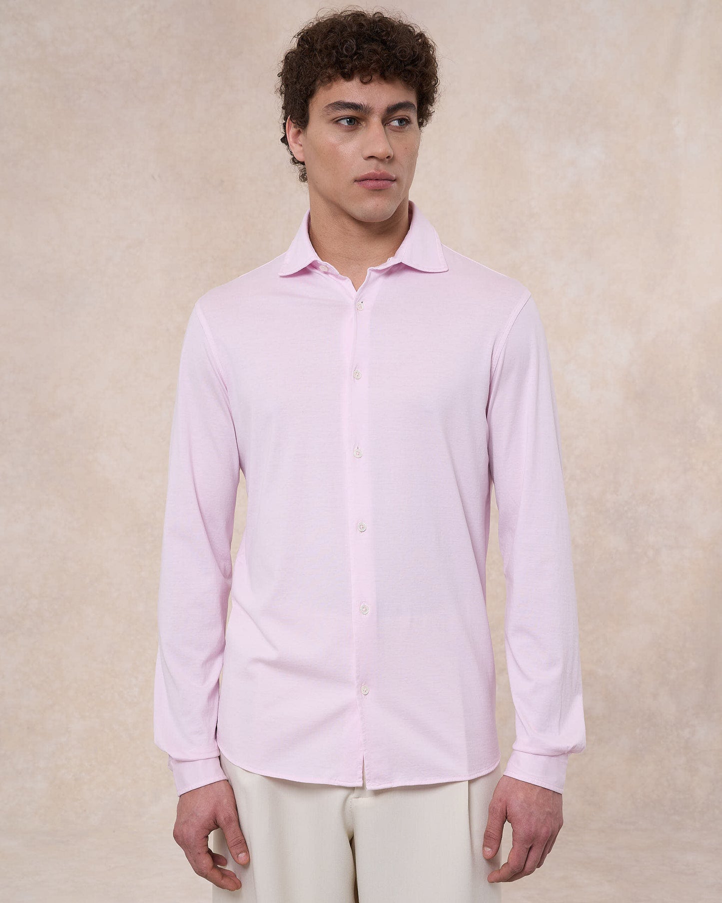 Camicia rosa confetto in jersey di cotone 