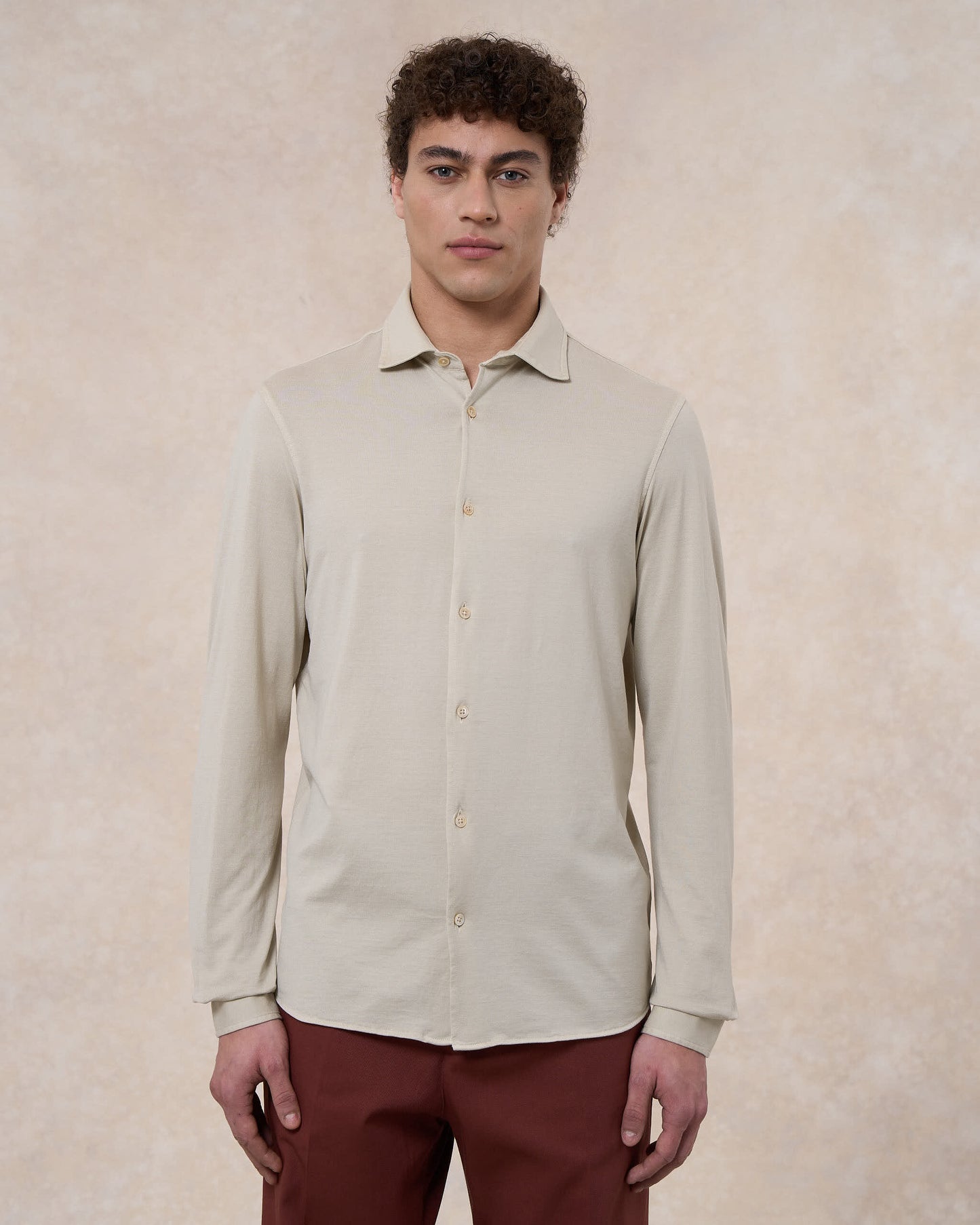 Camicia grigio pietra in jersey di cotone 