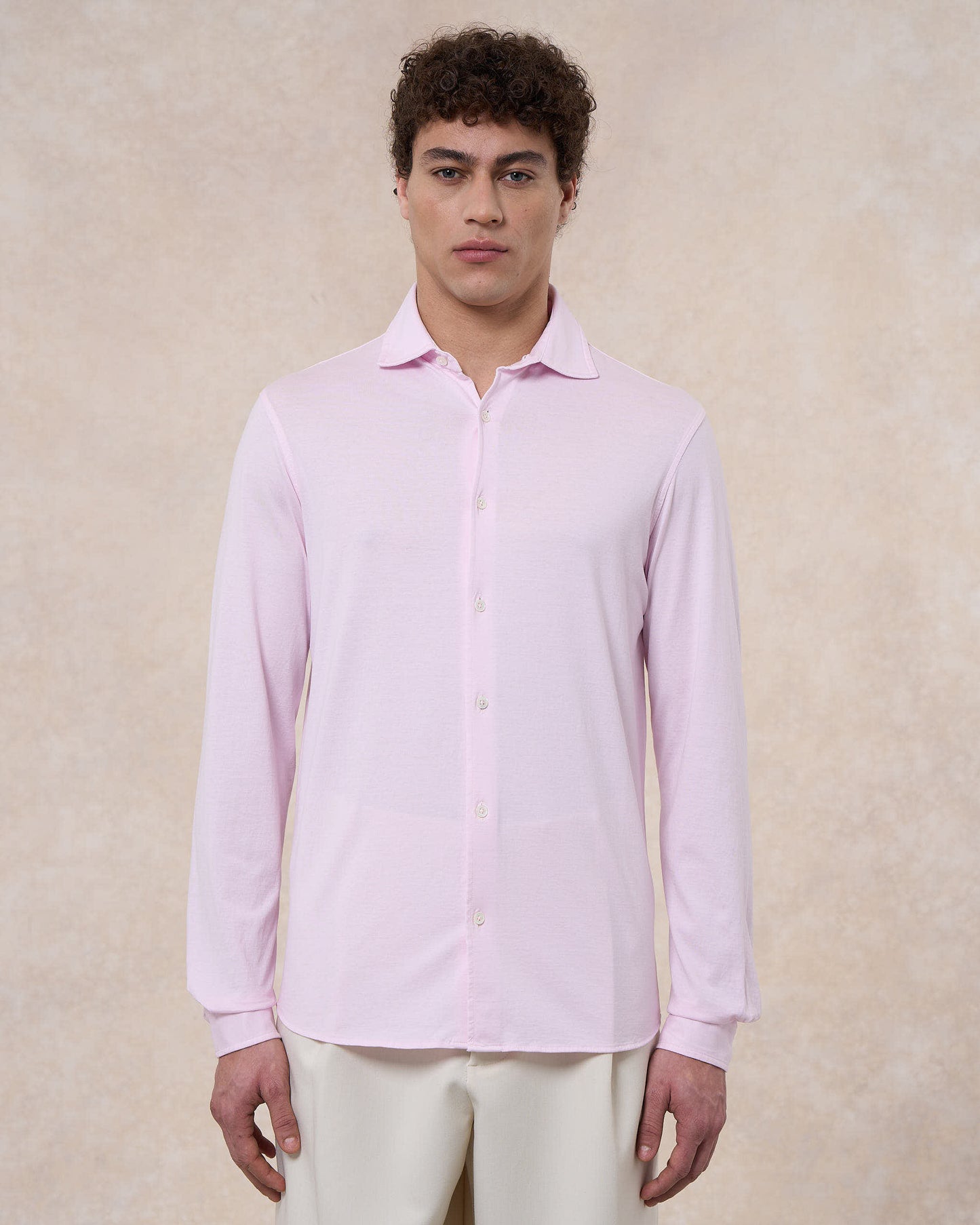 Camicia rosa confetto in jersey di cotone 