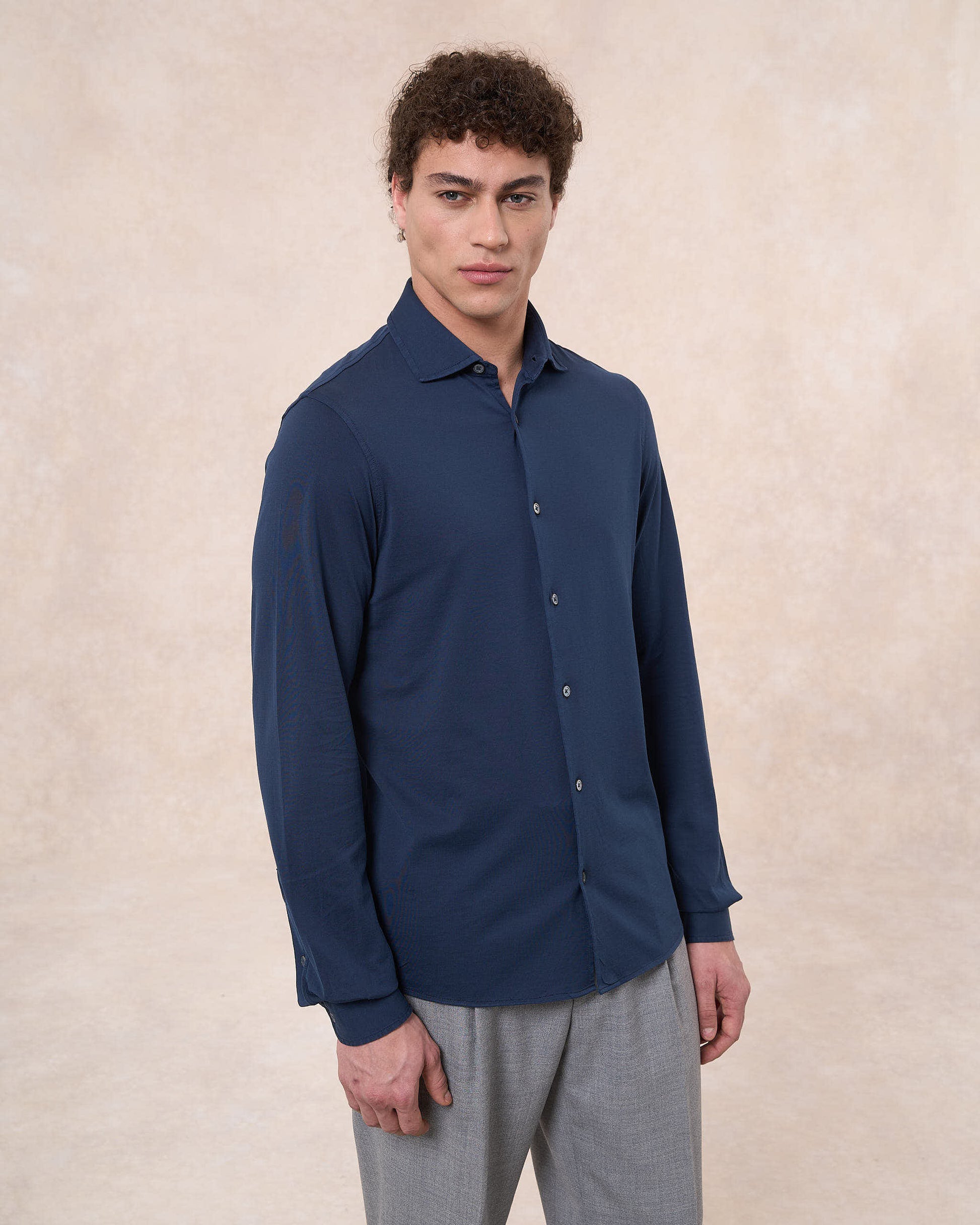 Camicia indaco in jersey di cotone 