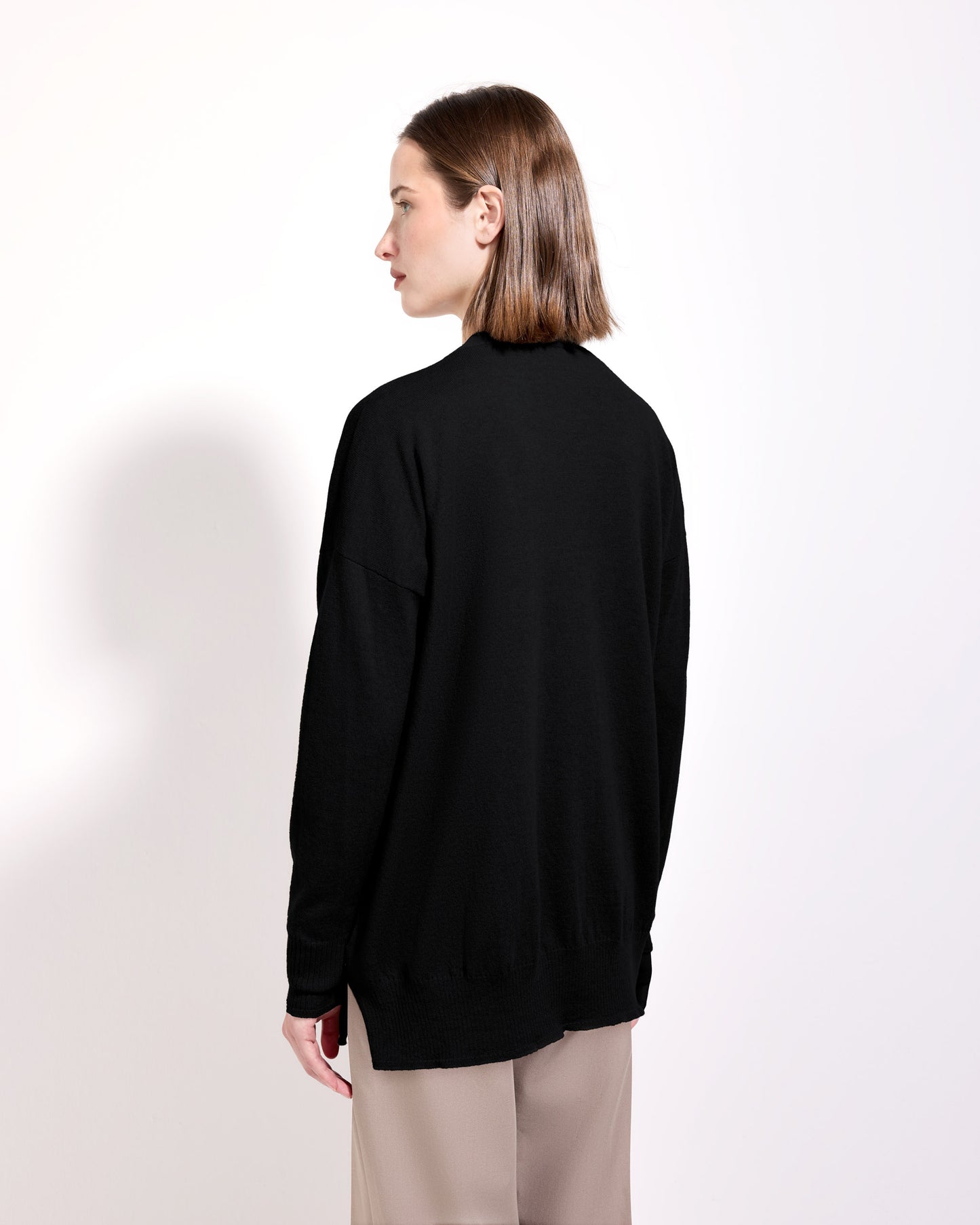 Cardigan con bottoni lana seta cashmere nero 