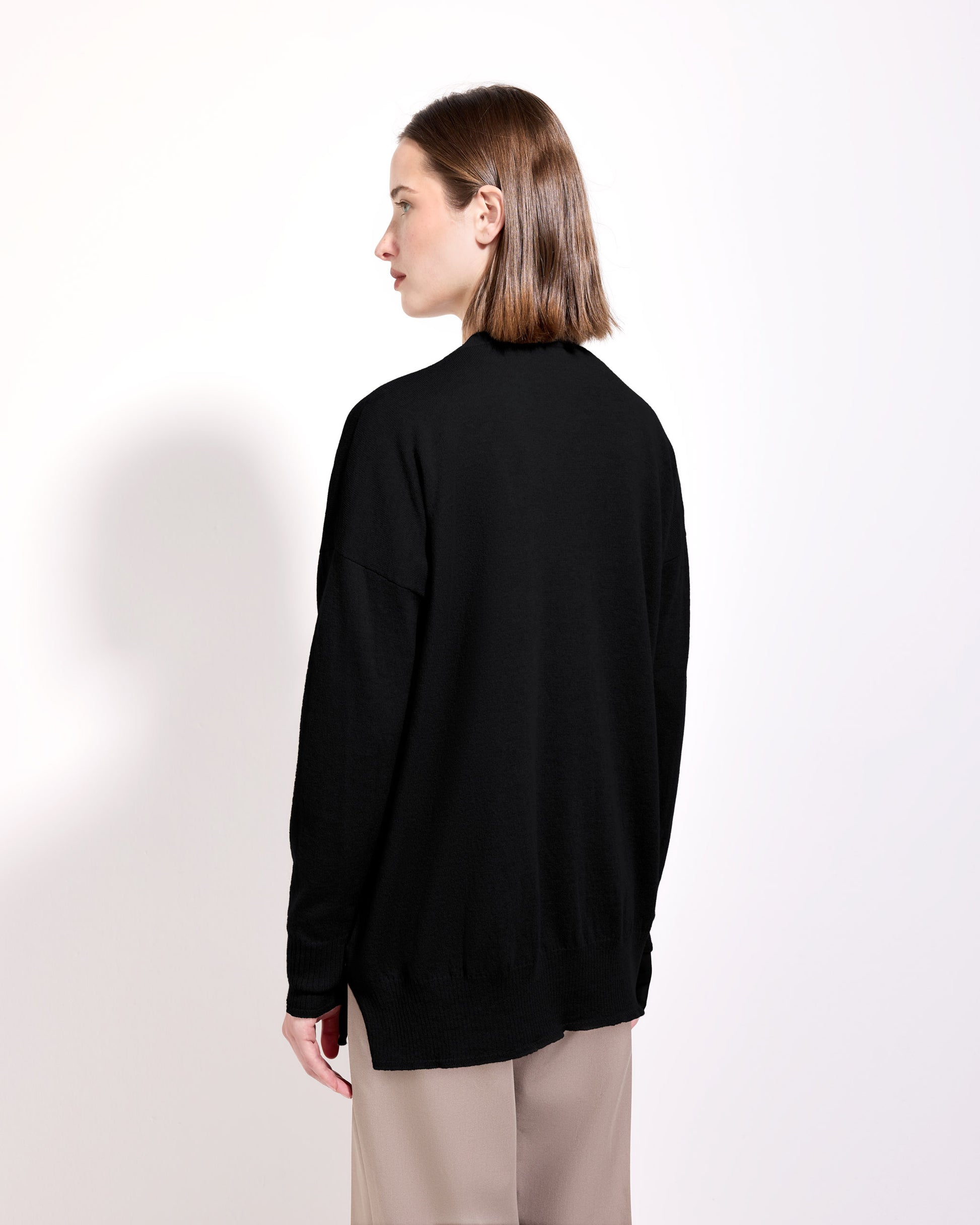 Cardigan con bottoni lana seta cashmere nero 