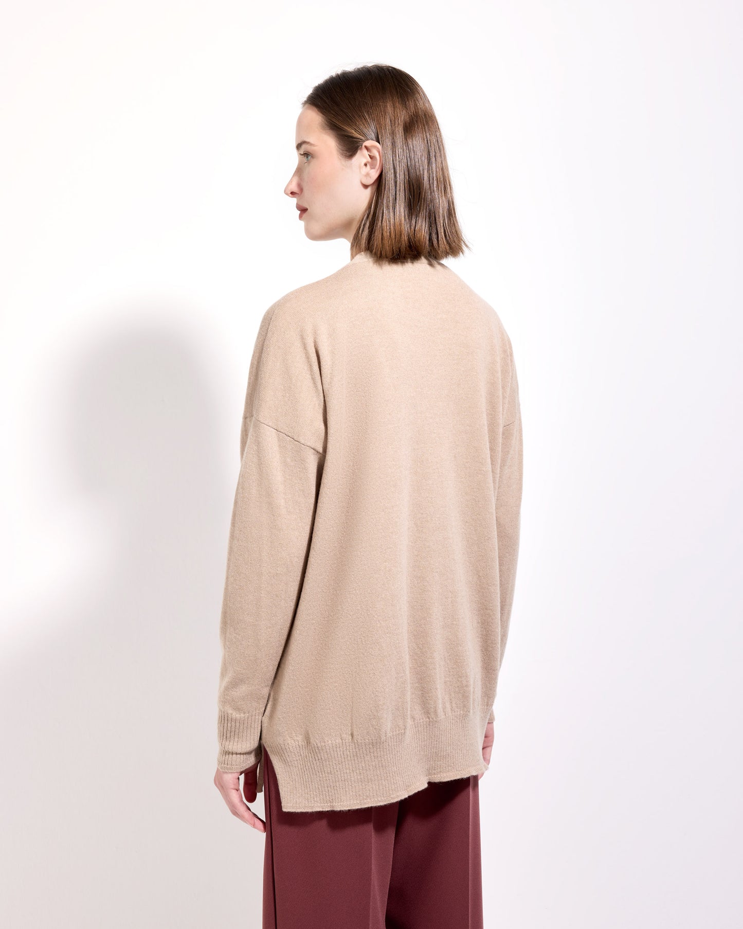 Cardigan con bottoni lana seta cashmere sabbia