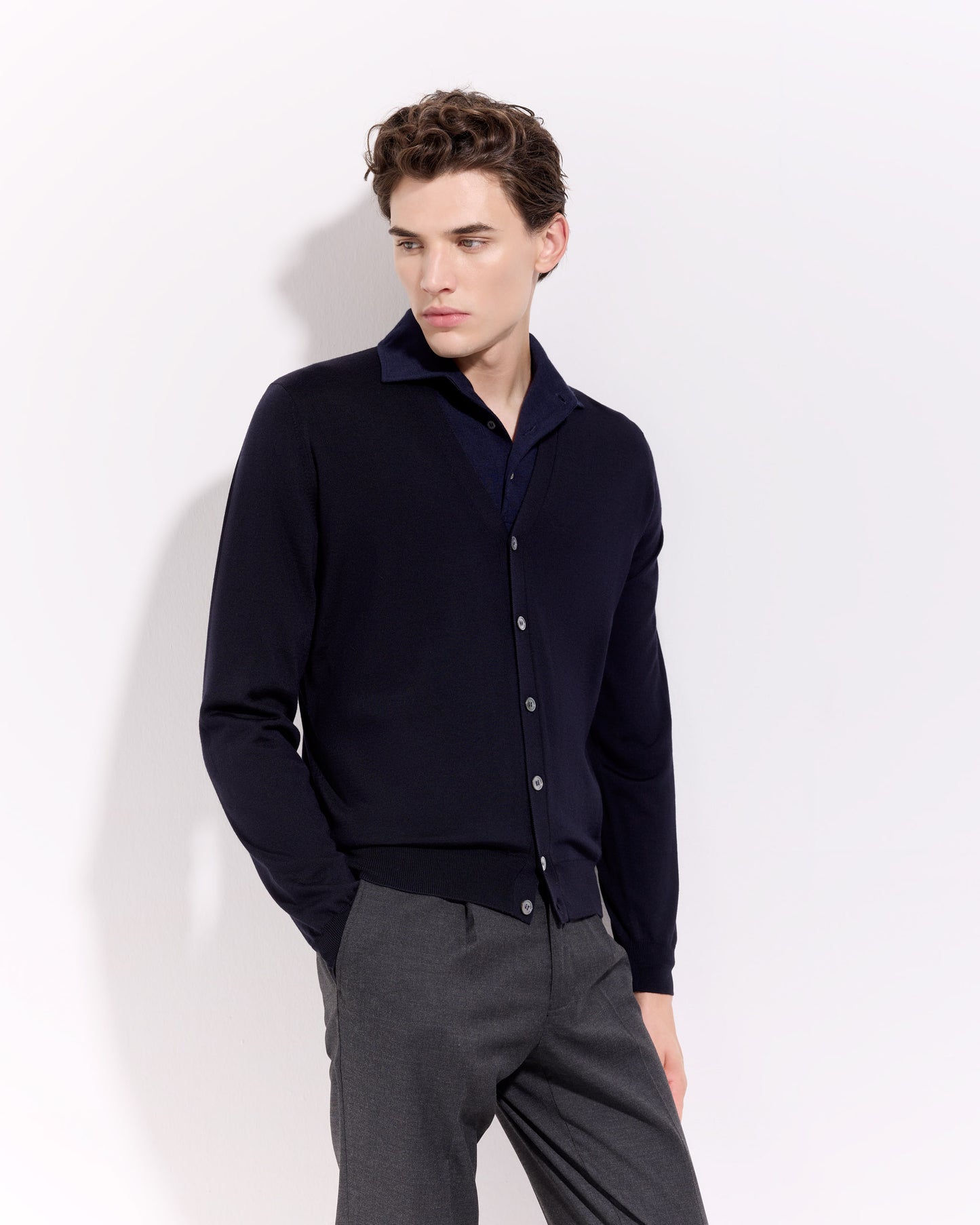 Cardigan con bottoni royal merino blu navy