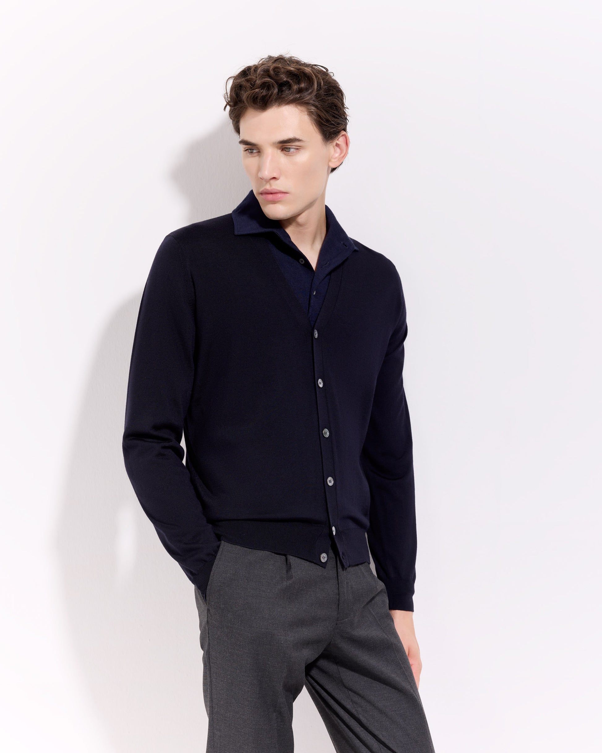 Cardigan con bottoni royal merino blu navy