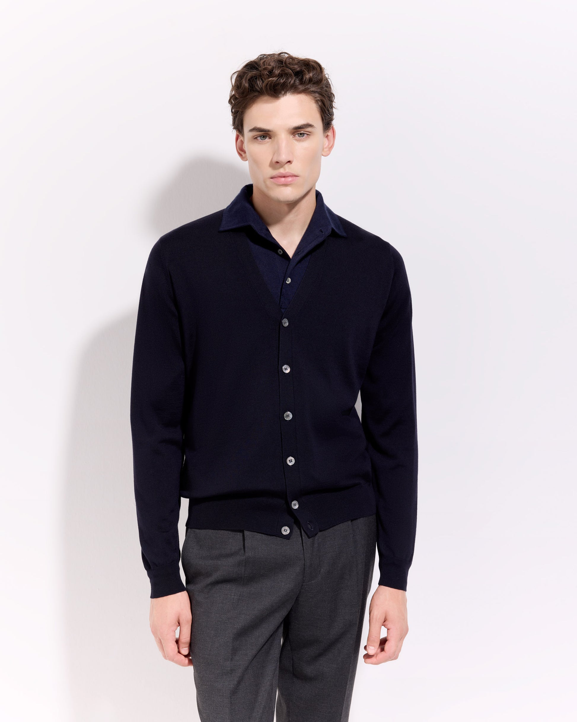 Cardigan con bottoni royal merino blu navy
