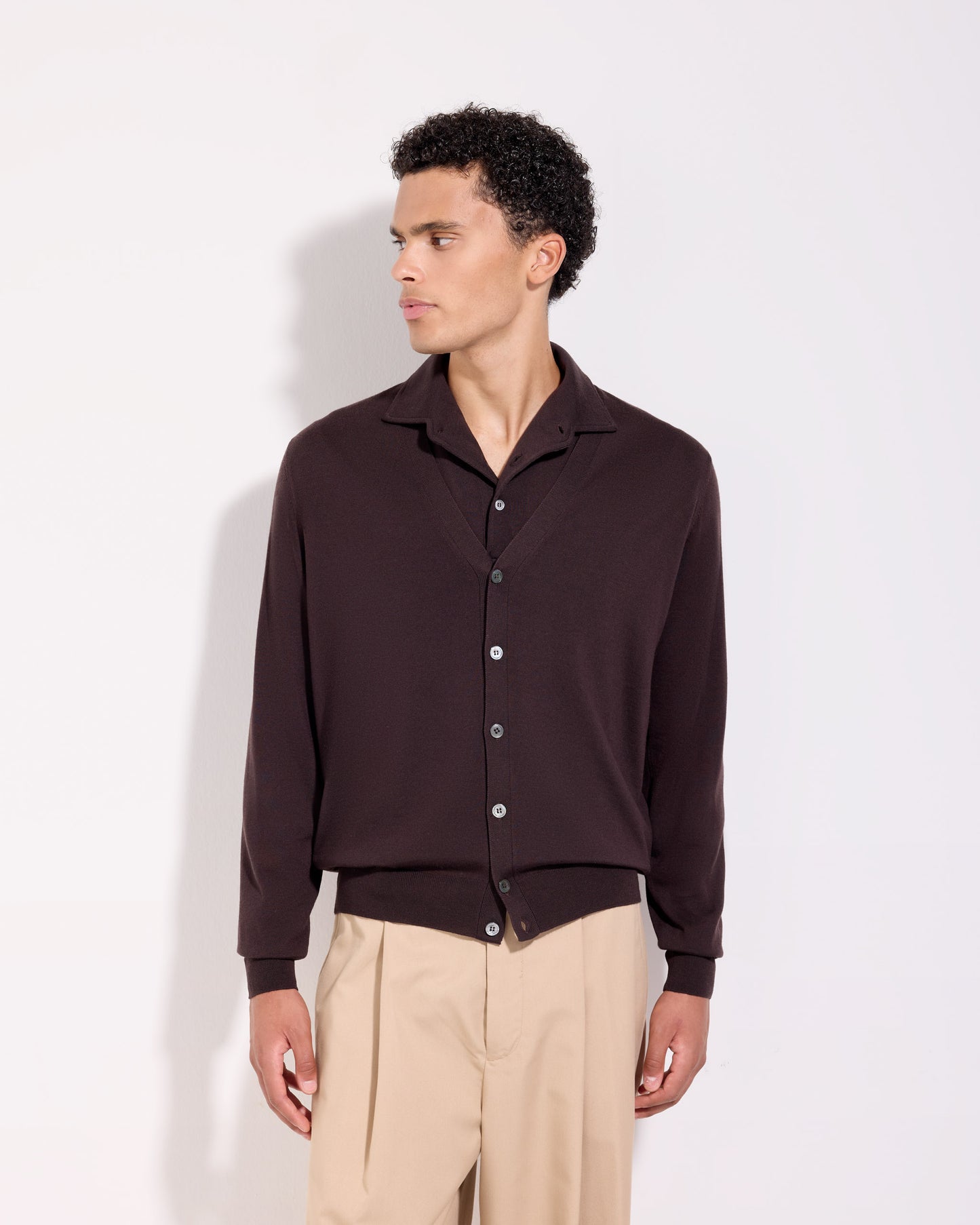Cardigan con bottoni royal merino caffè
