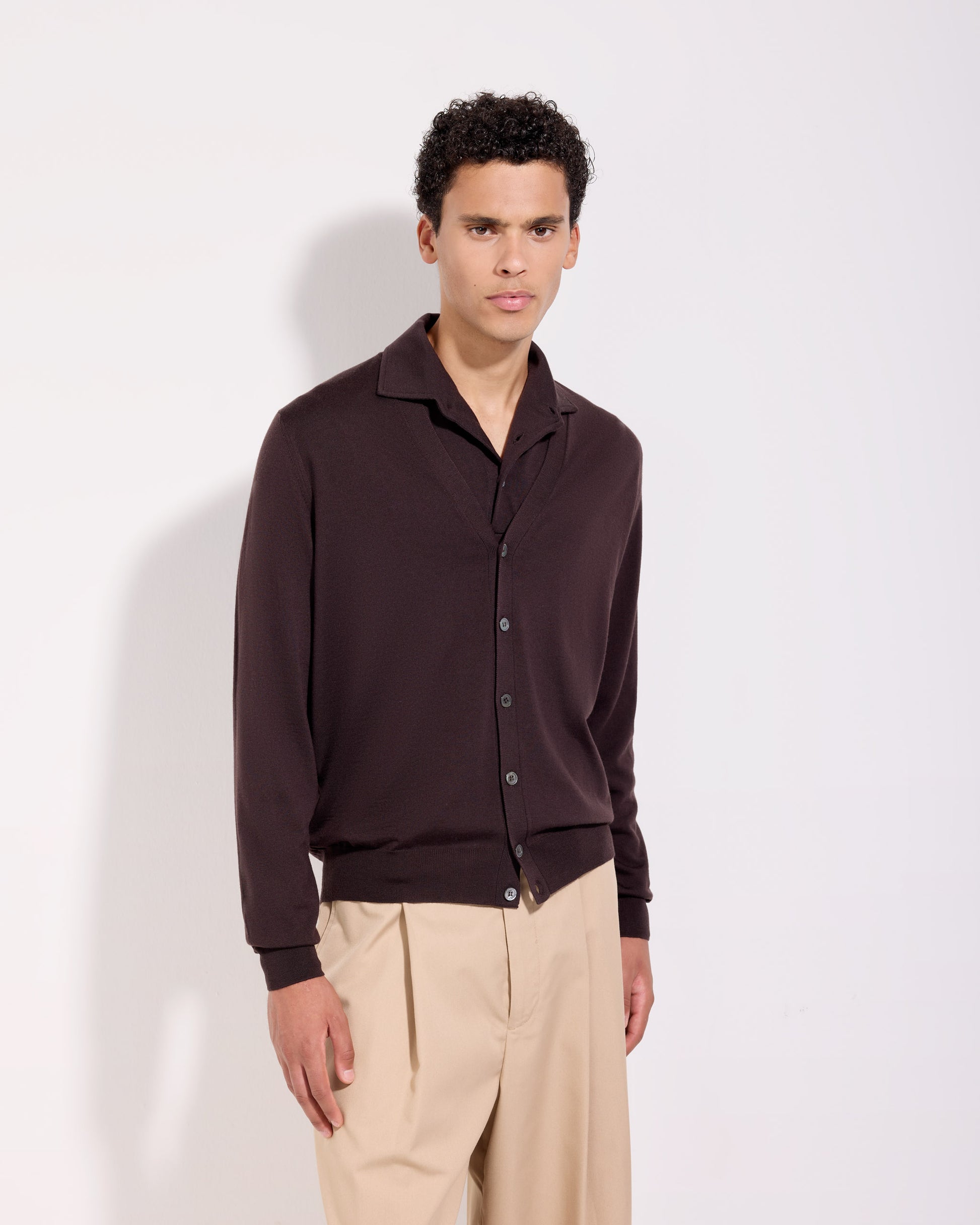 Cardigan con bottoni royal merino caffè