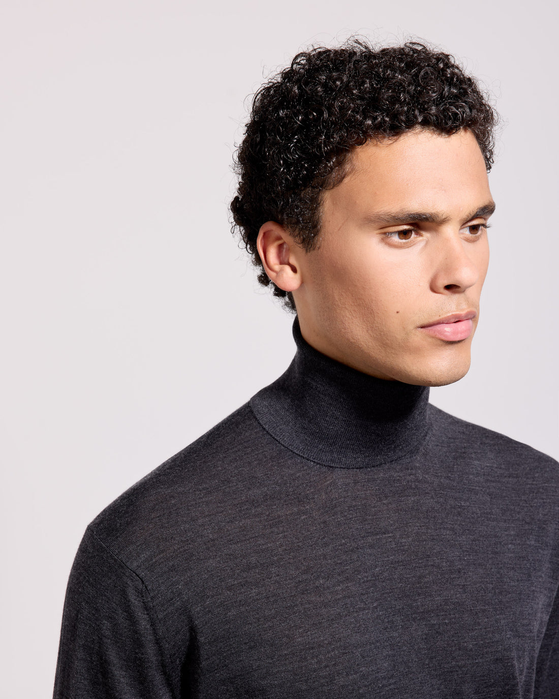 180s merino wool Turtleneck sweater for Man charcoal grey