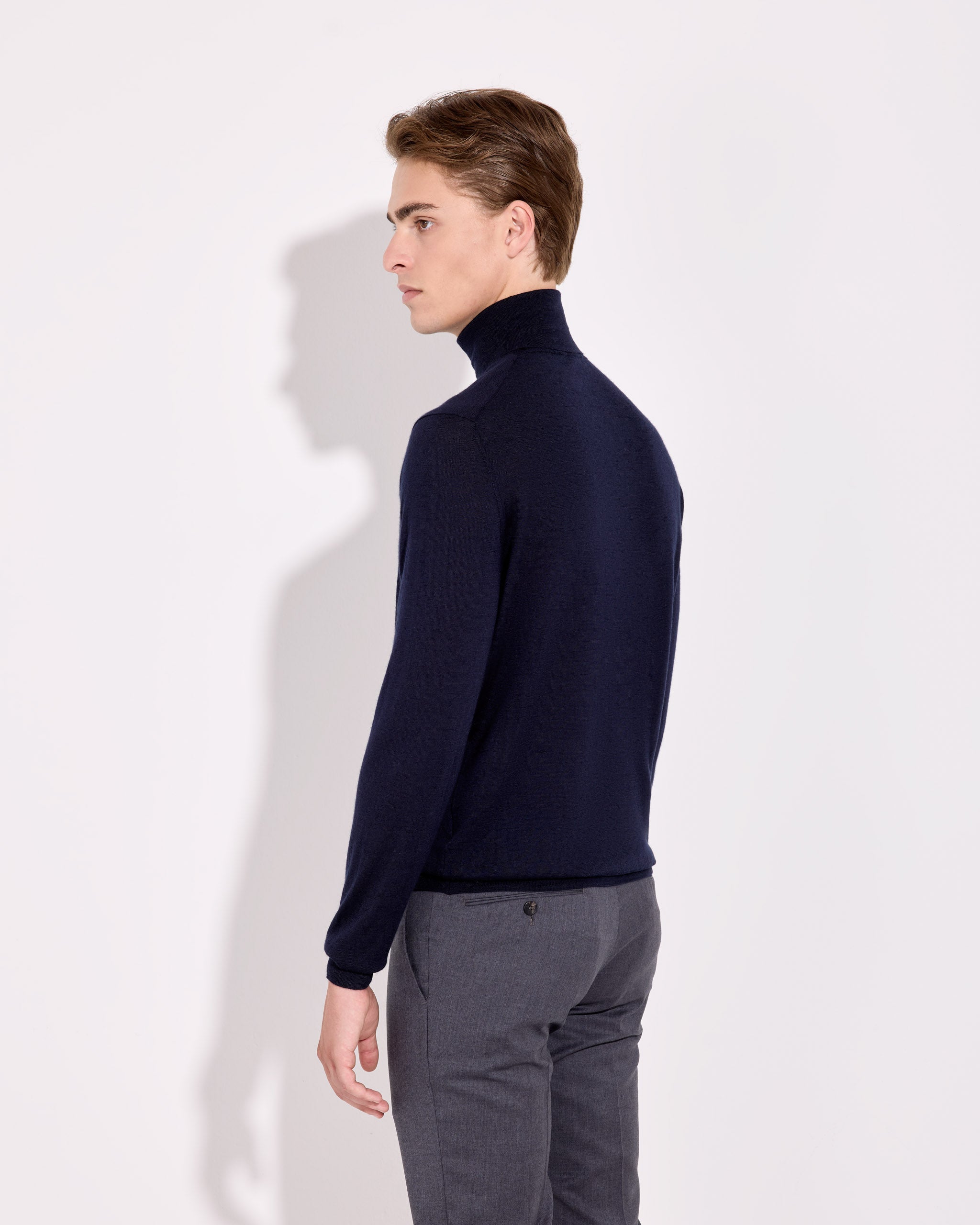 Cashmere Silk Turtleneck Sweater for Man navy blue – Filippo De