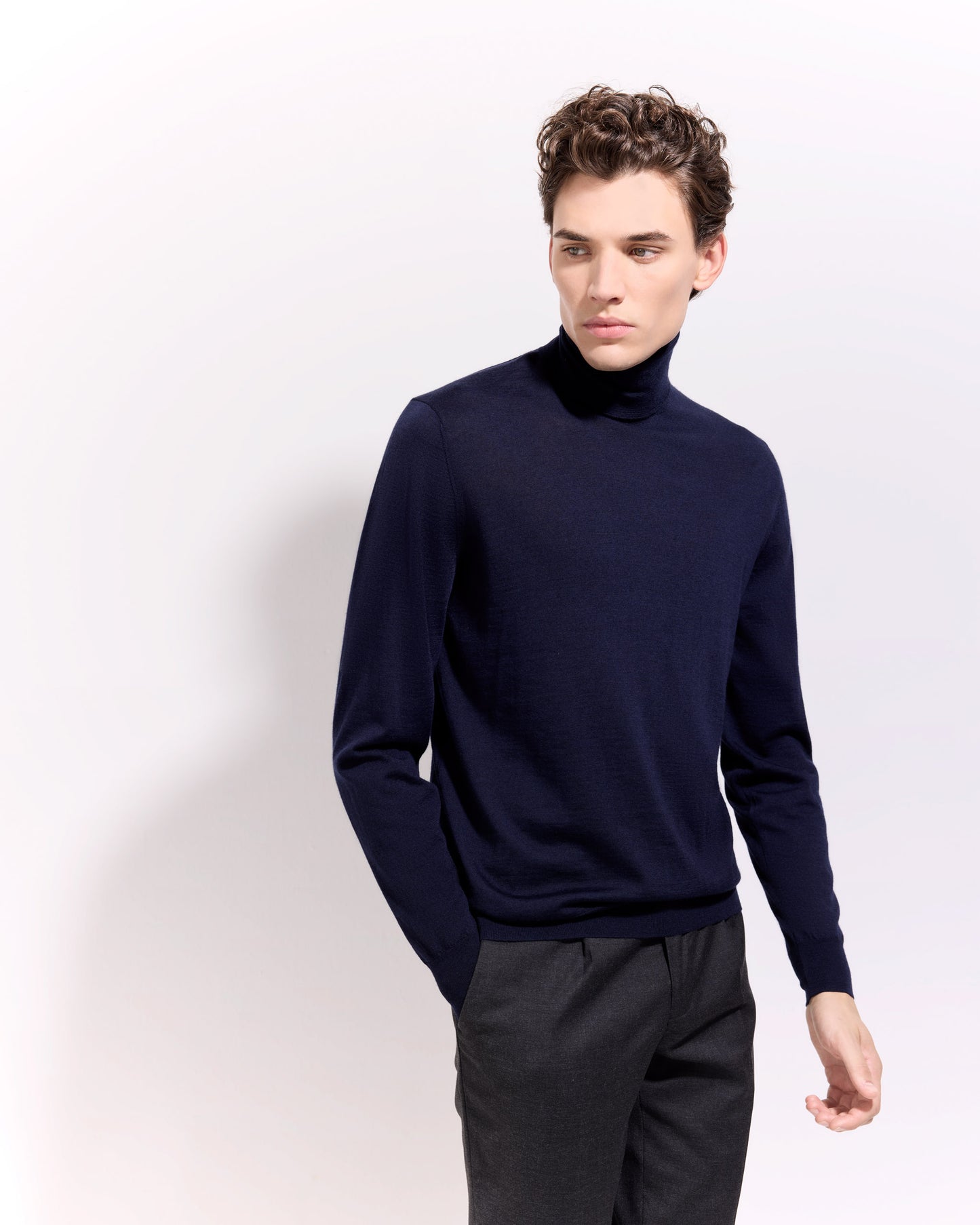 Dolcevita lana seta cashmere blu navy