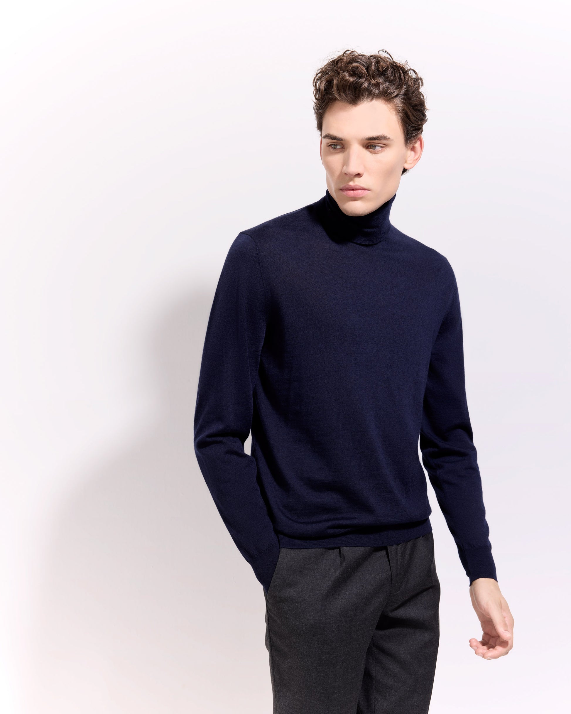 Dolcevita lana seta cashmere blu navy