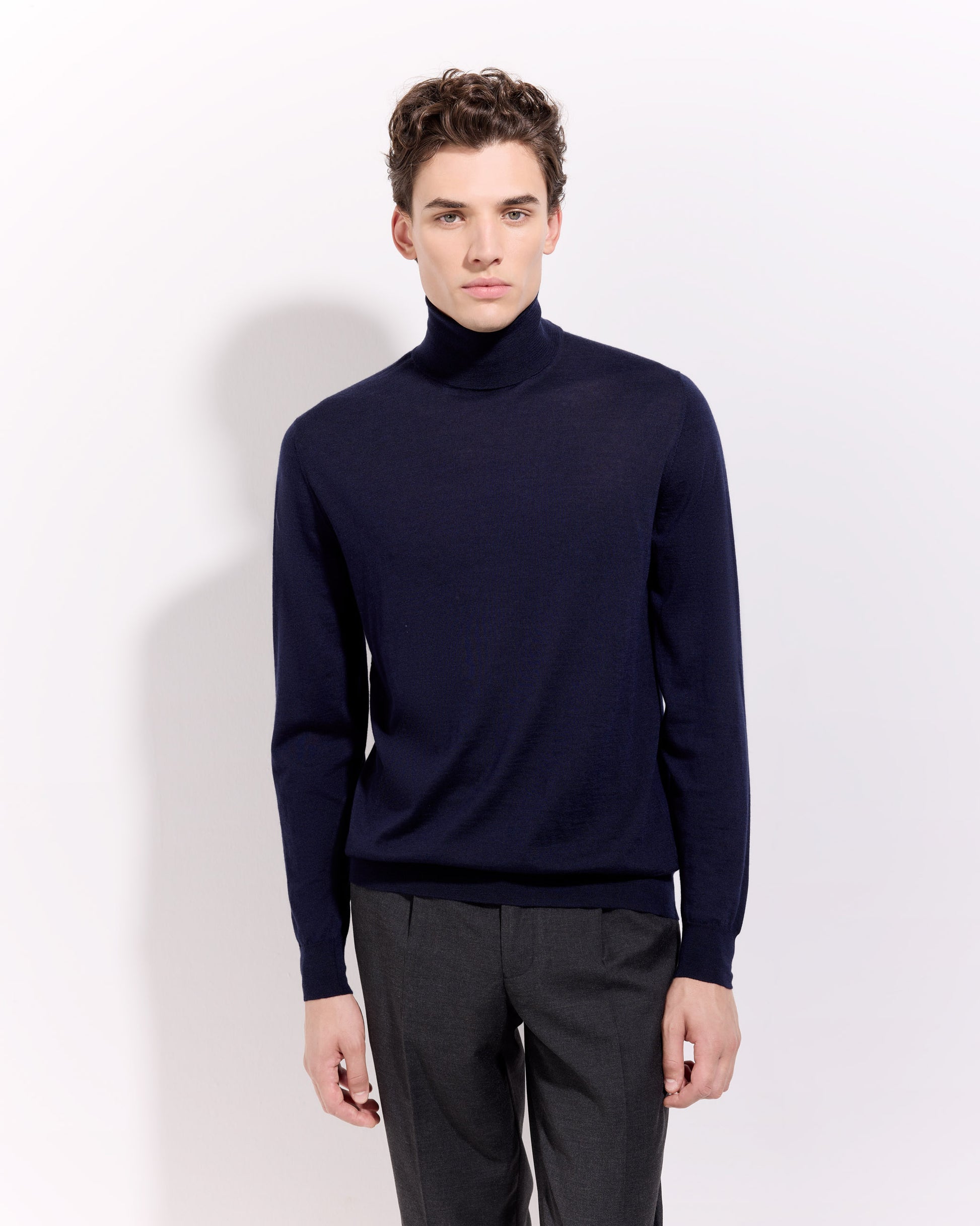 Dolcevita lana seta cashmere blu navy
