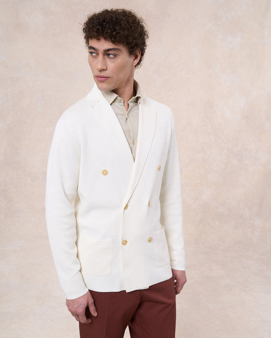 Giacca doppiopetto bianco latte in cotone in punto milano