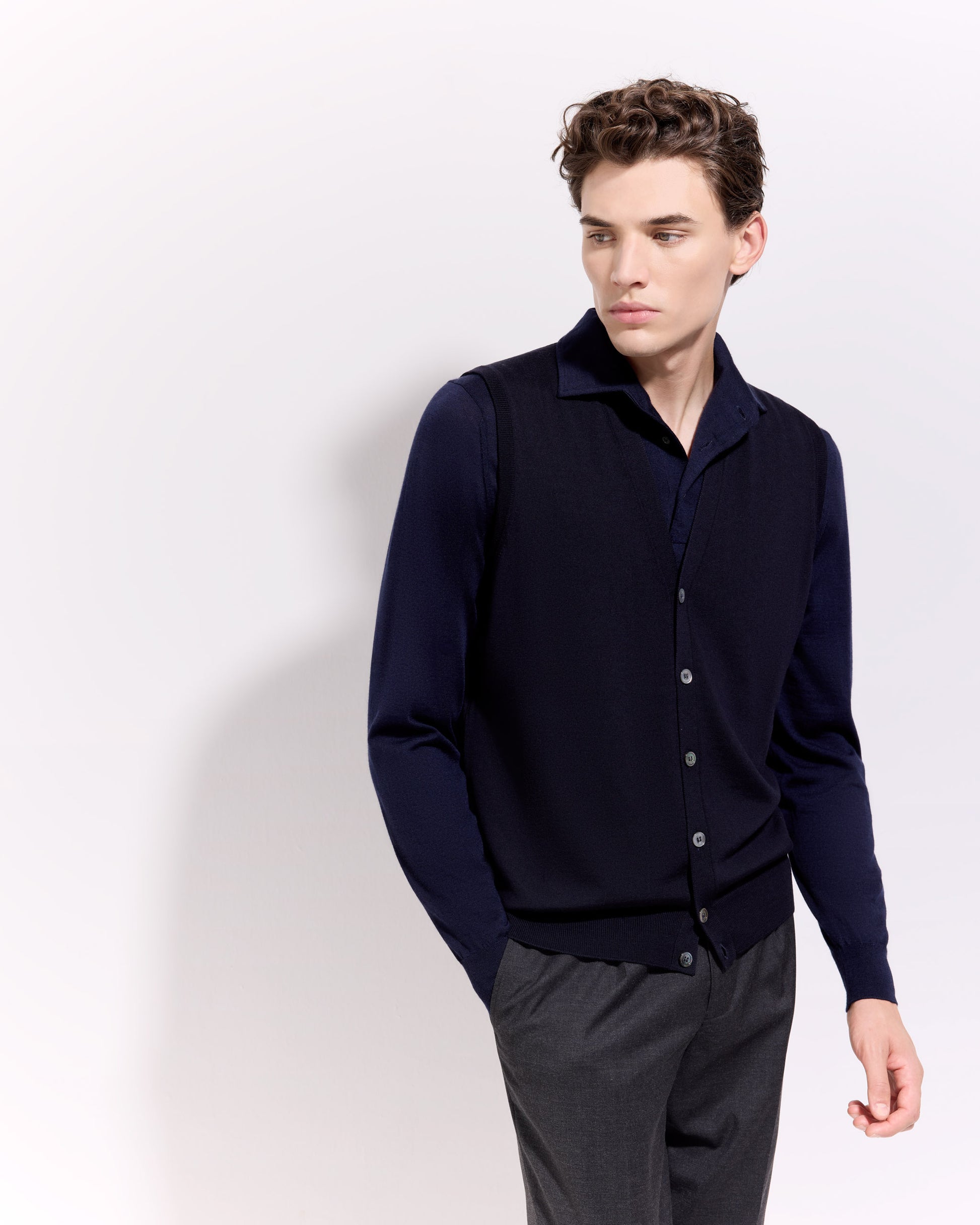 Gilet con bottoni royal merino blu navy