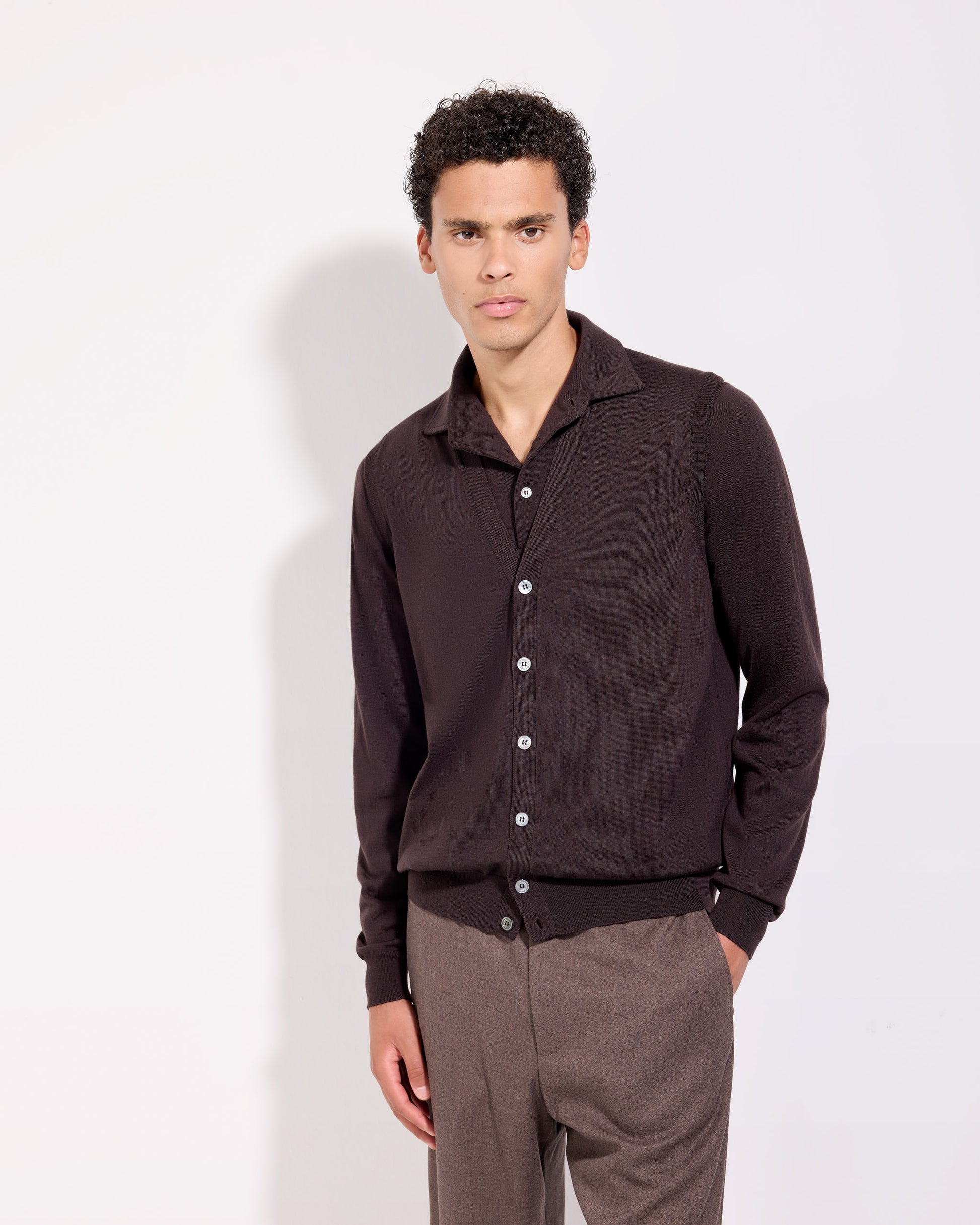 Gilet con bottoni royal merino caffè