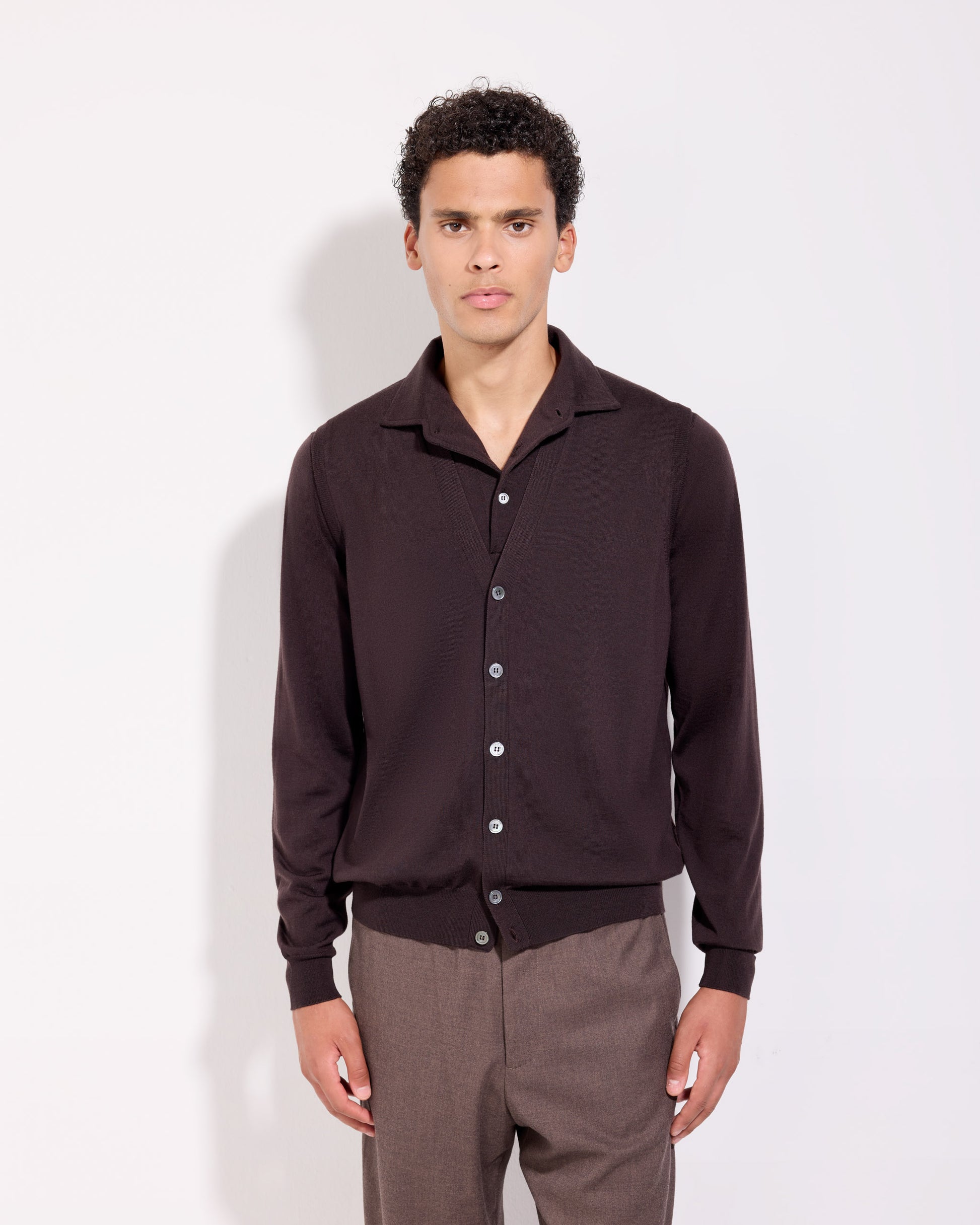 Gilet con bottoni royal merino caffè