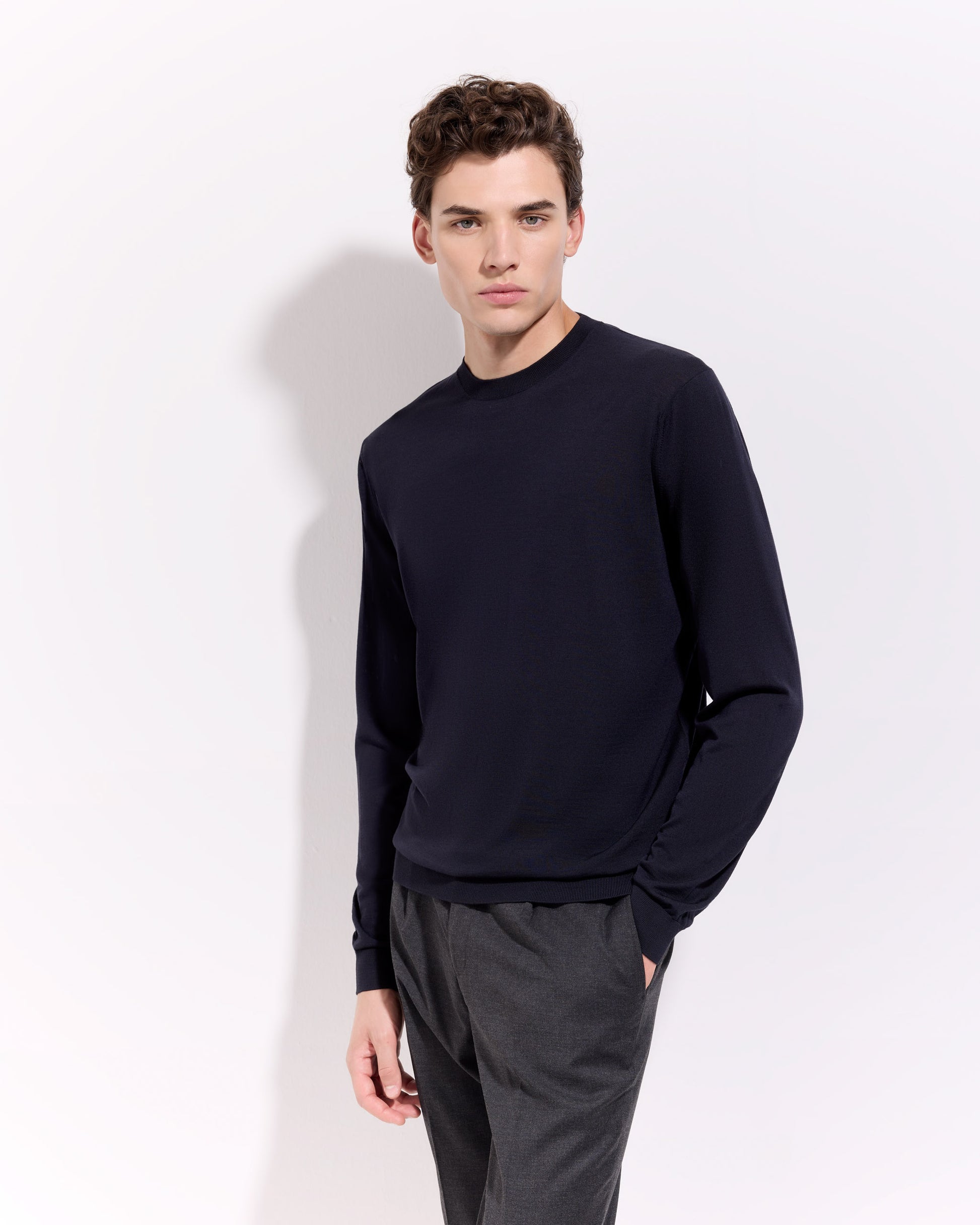 Girocollo 180s merino blu navy
