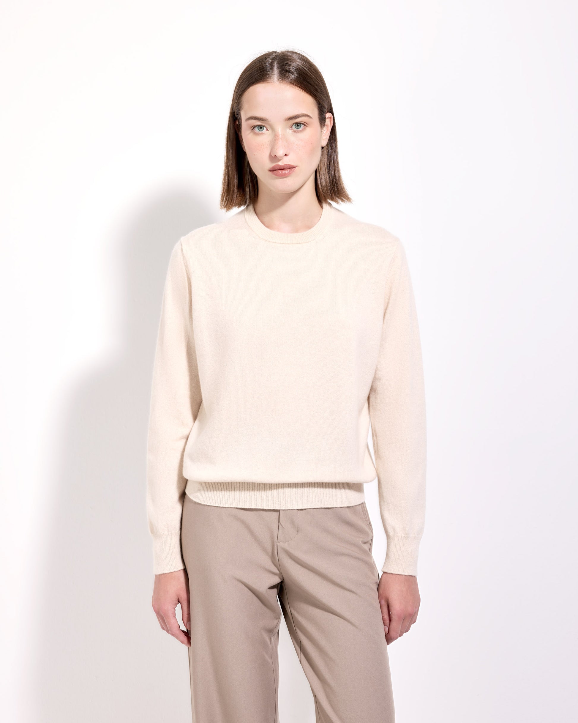 Girocollo cashmere albino naturale