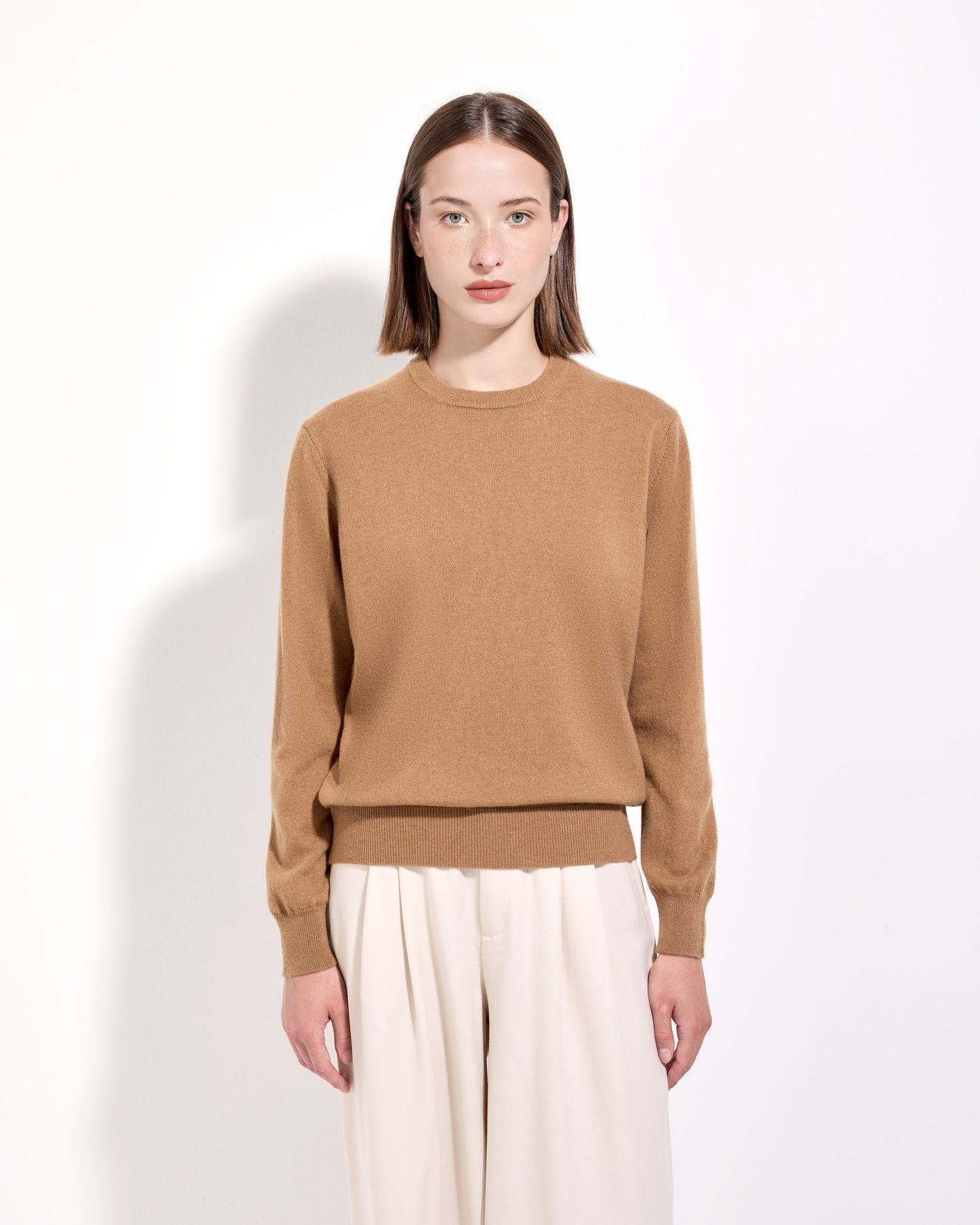 Girocollo cashmere cammello scuro