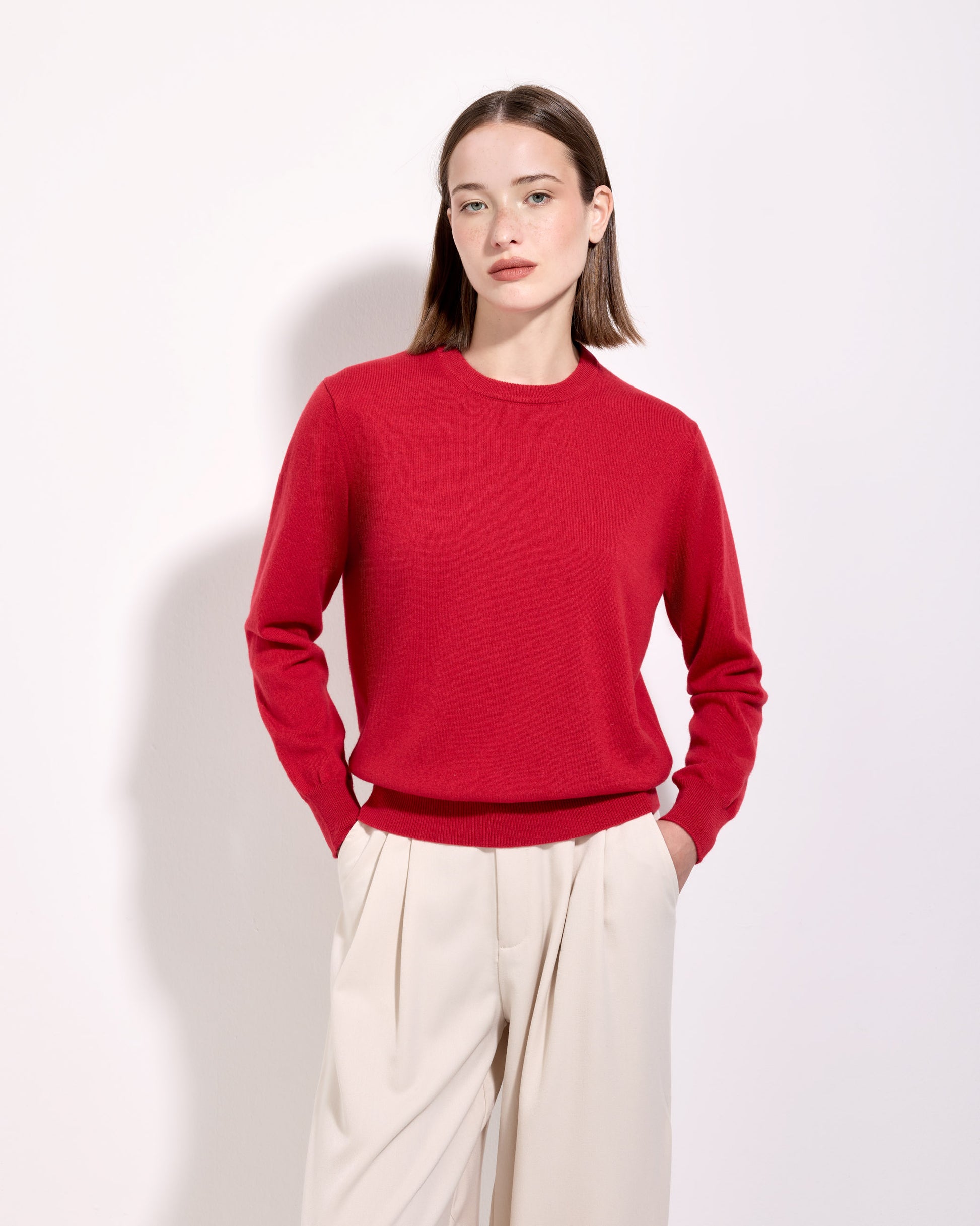 Girocollo cashmere rosso fuoco