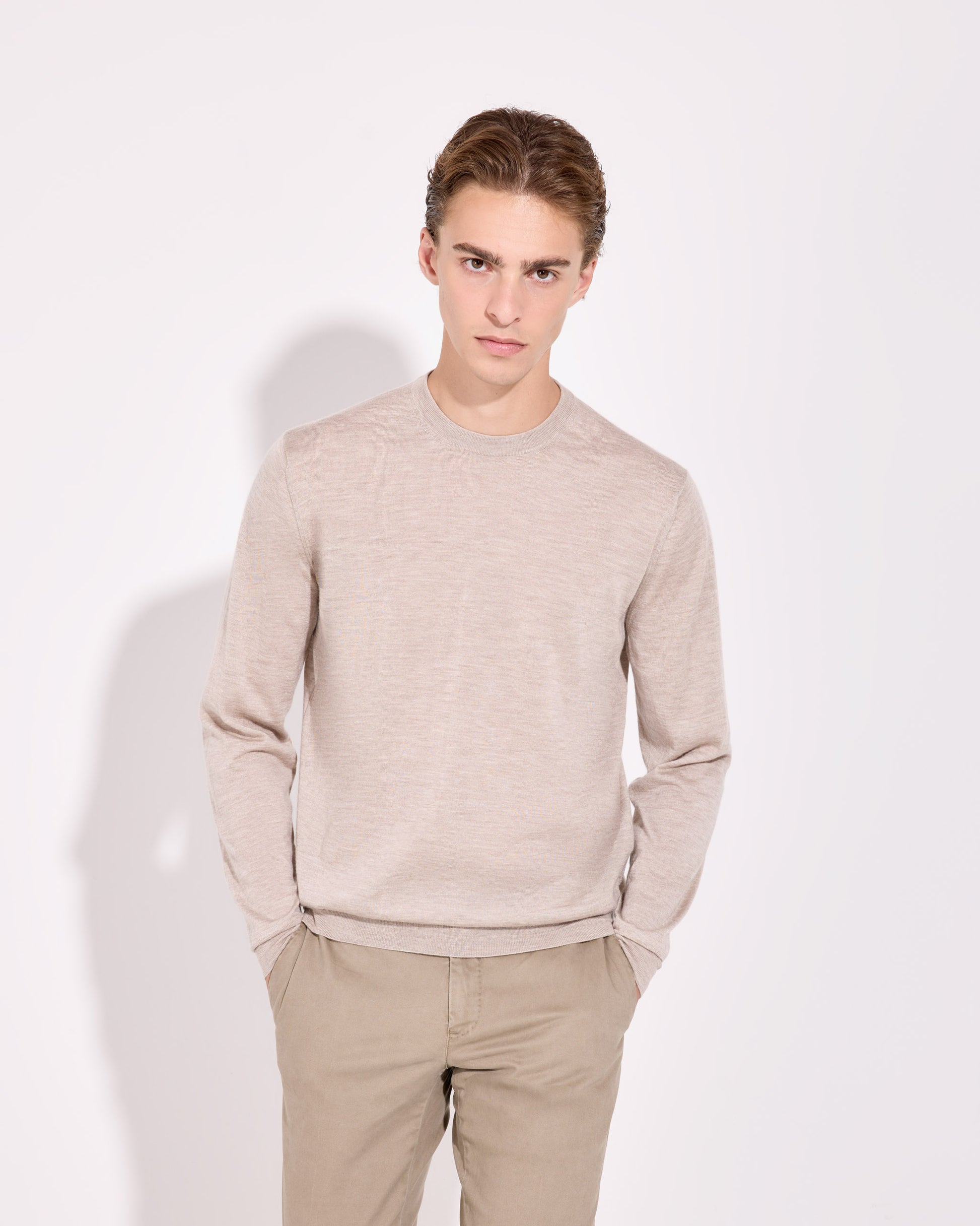 Girocollo cashmere seta beige