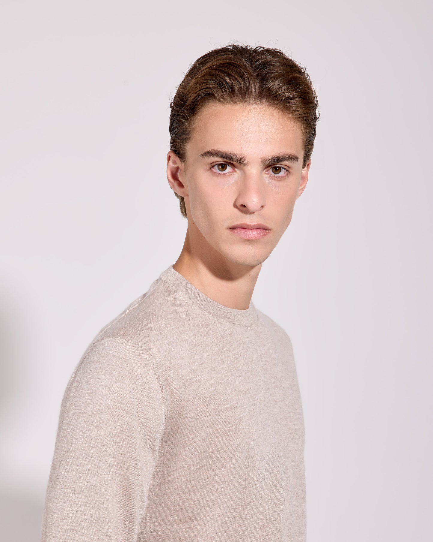 Girocollo cashmere seta beige