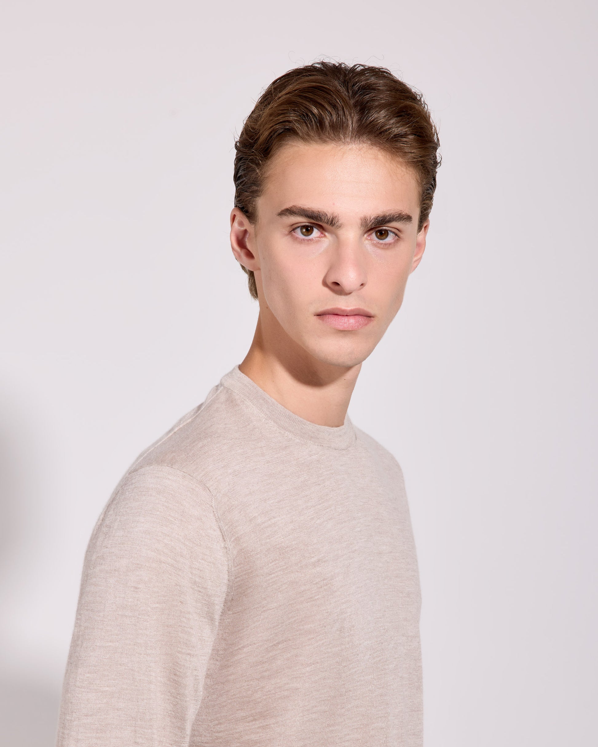 Girocollo cashmere seta beige