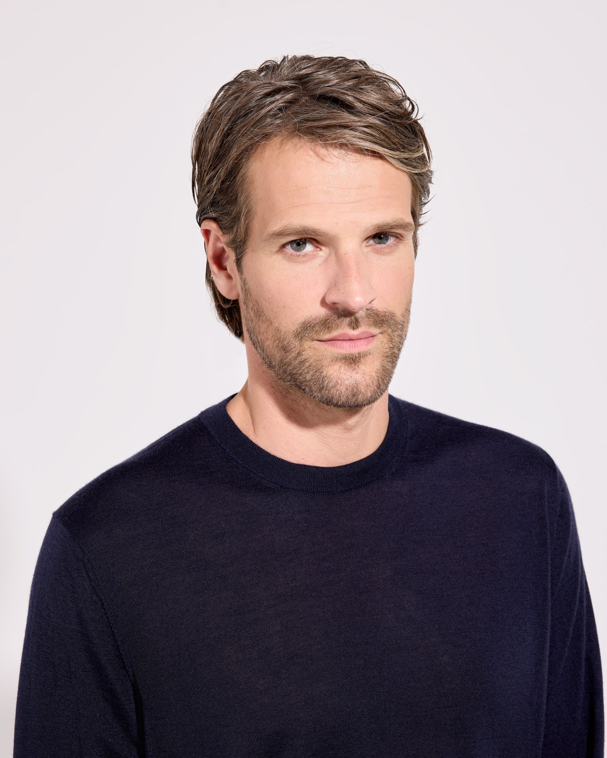 Girocollo cashmere seta blu navy
