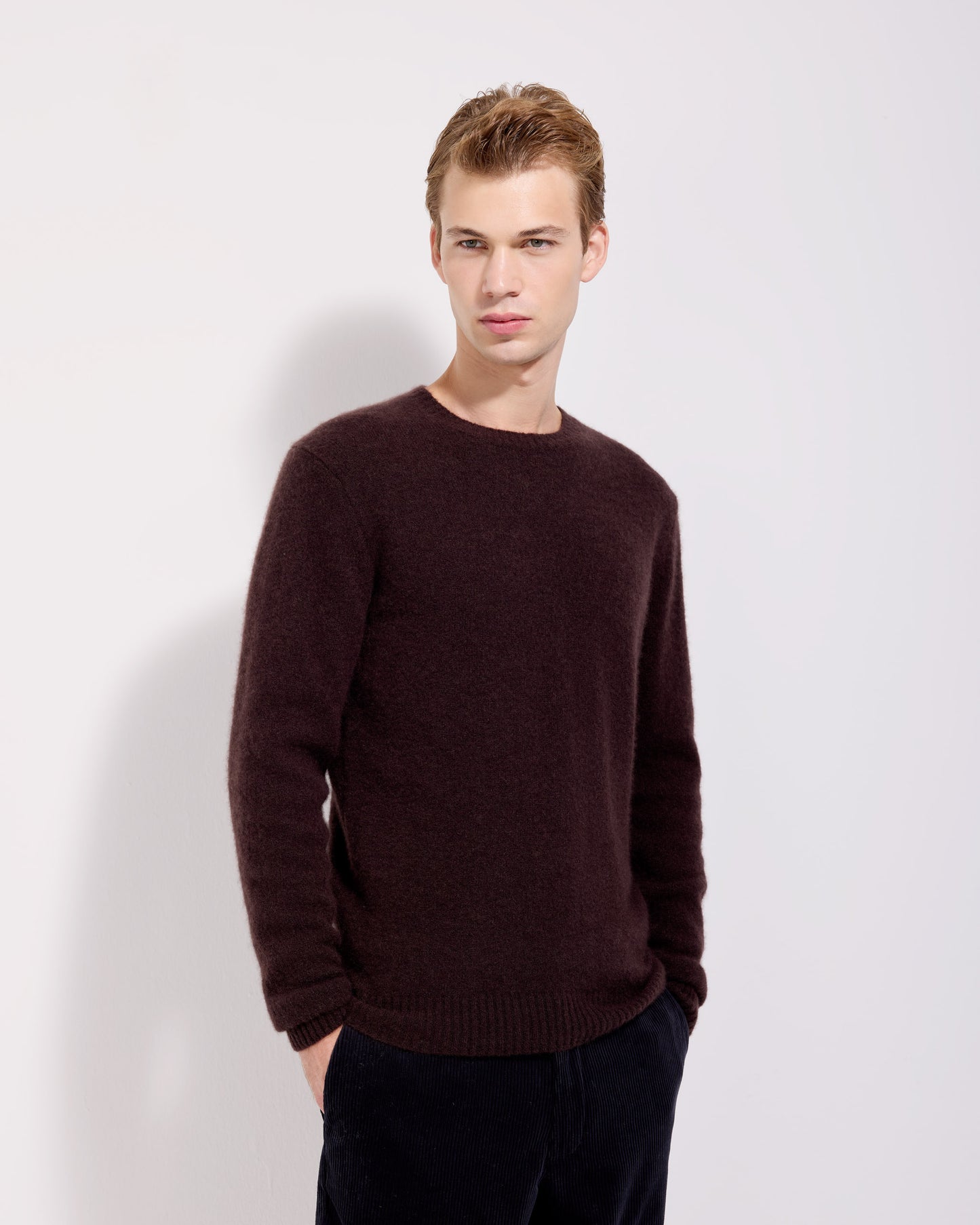 Girocollo garzato cashmere seta caffè
