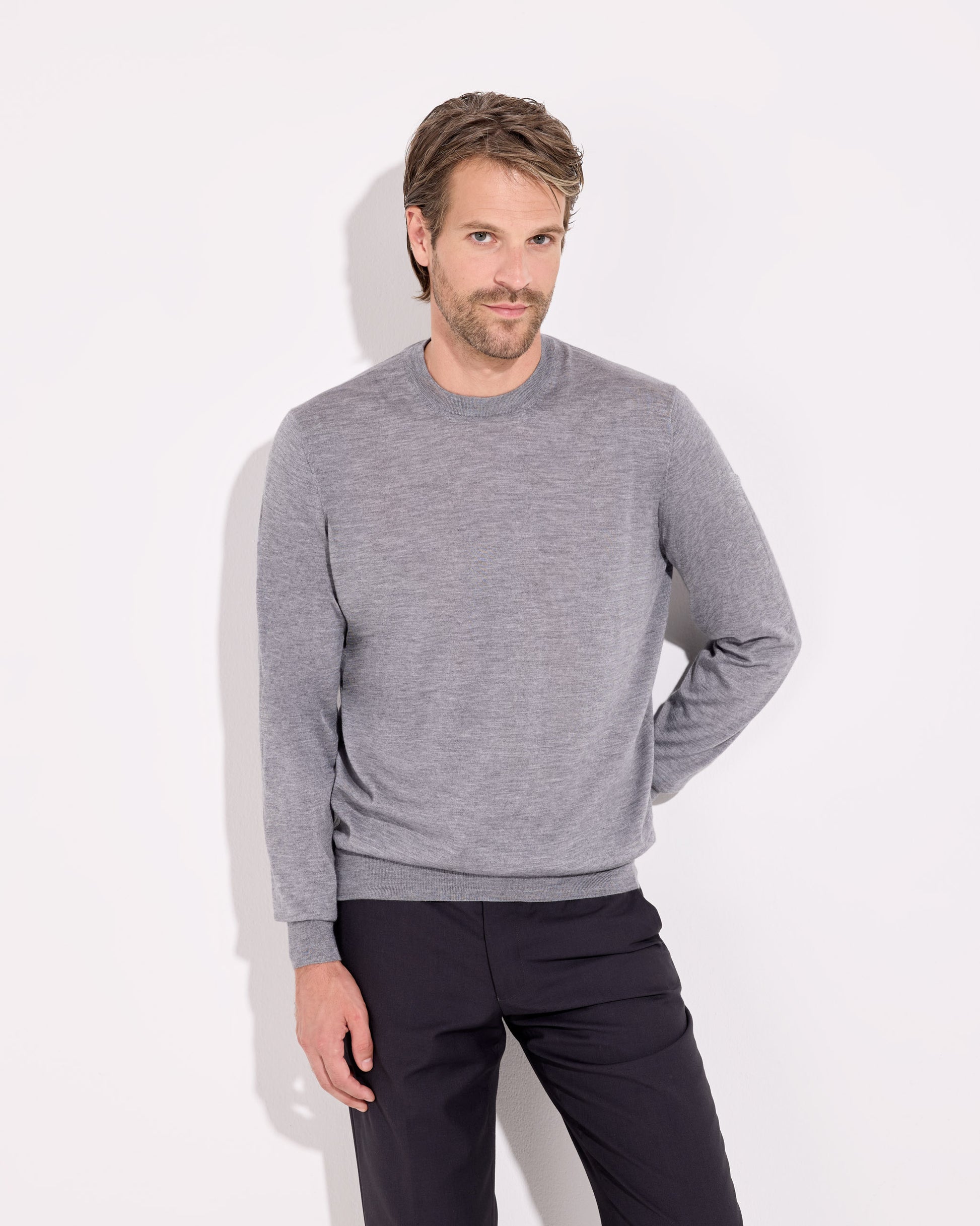 Girocollo cashmere seta grigio fumo