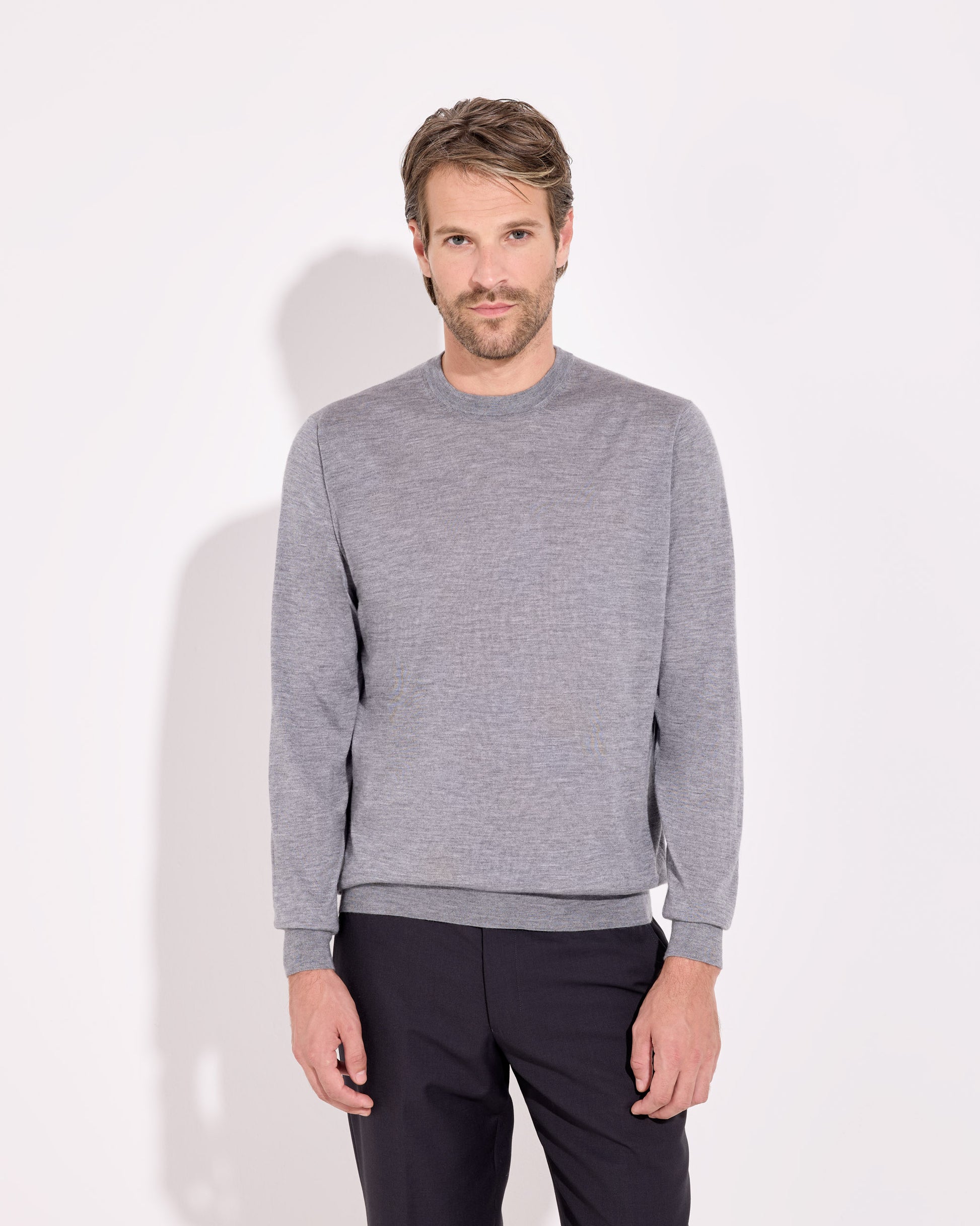 Girocollo cashmere seta grigio fumo