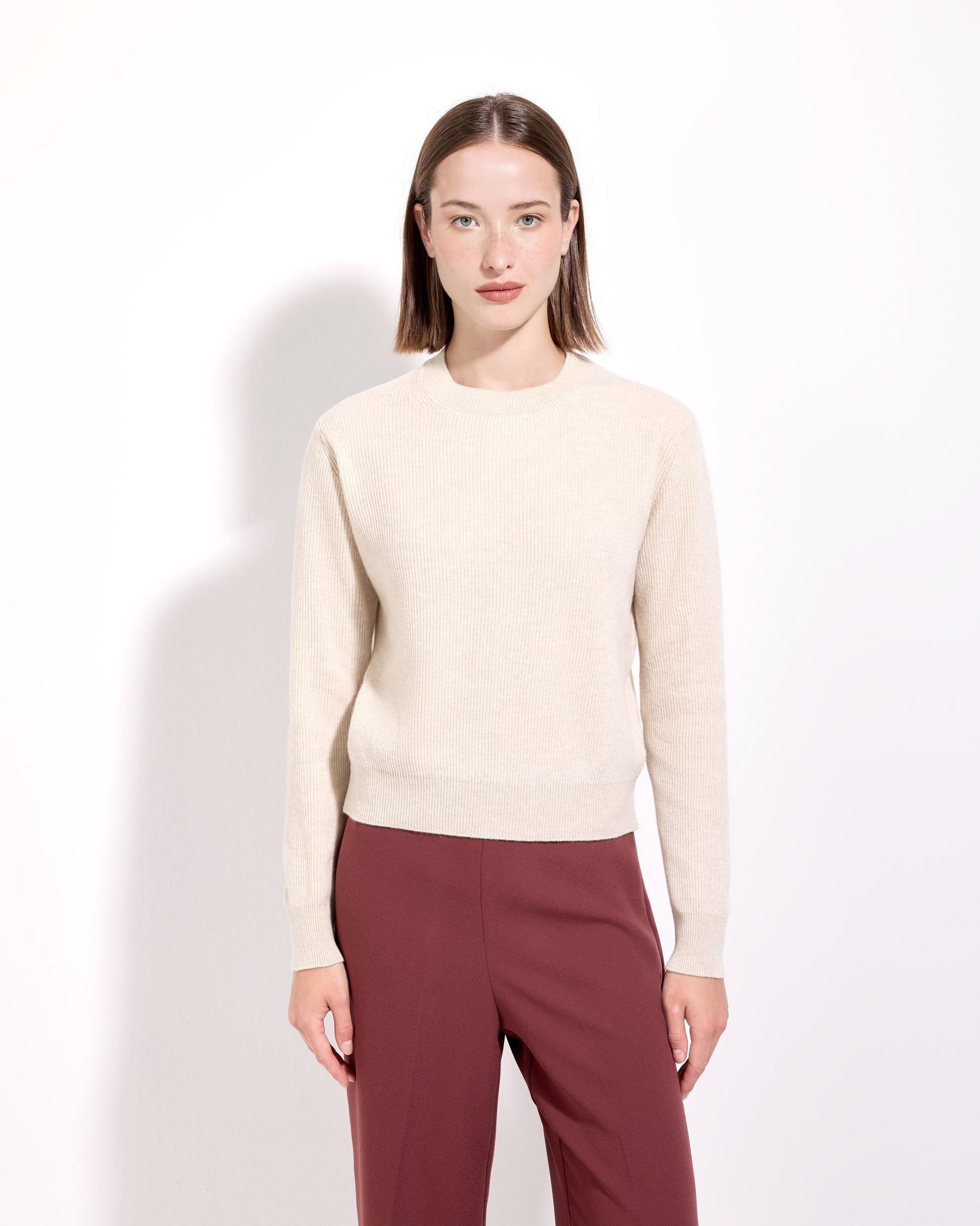 Girocollo costa inglese lana seta cashmere bianco lana