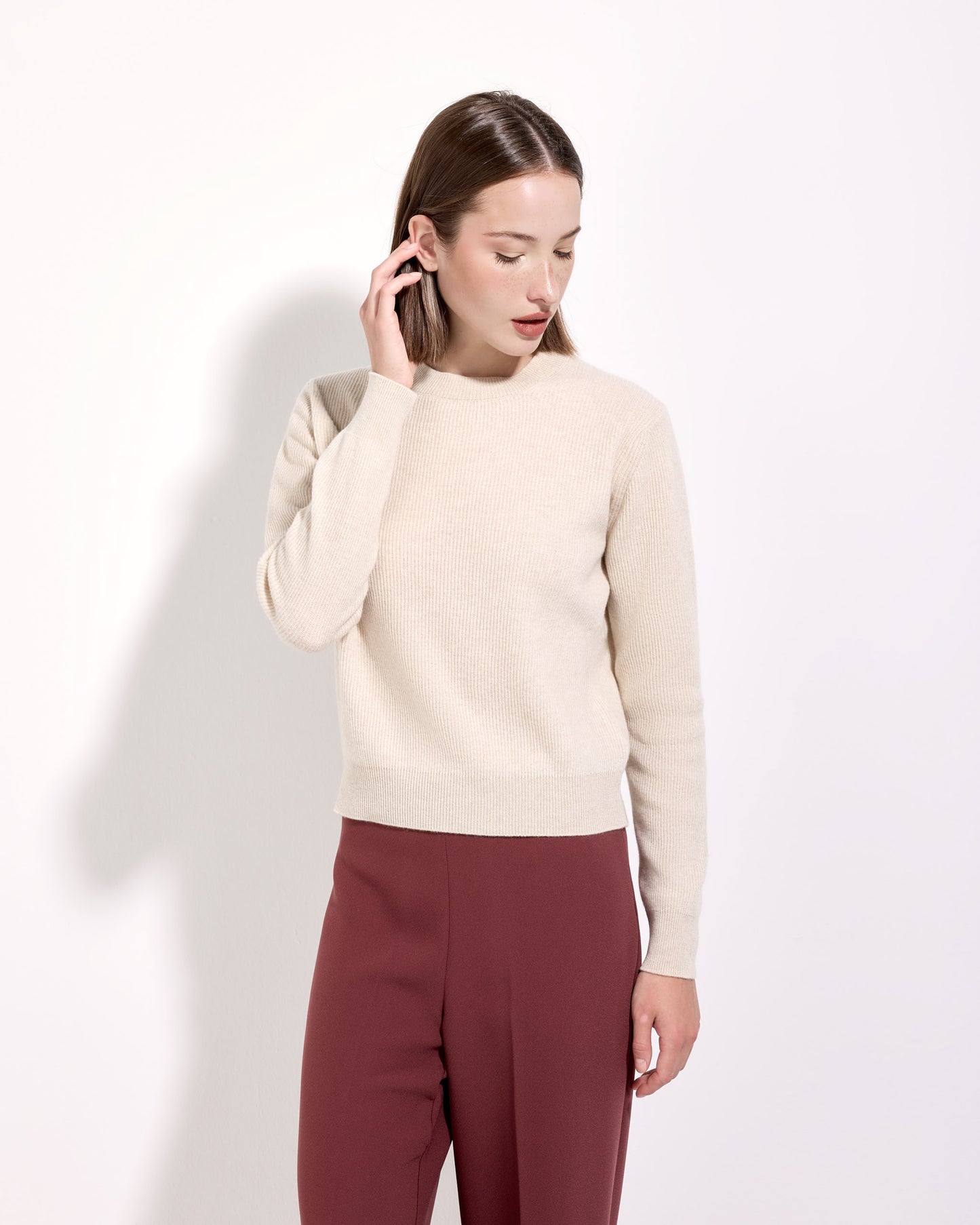 Girocollo costa inglese lana seta cashmere bianco lana