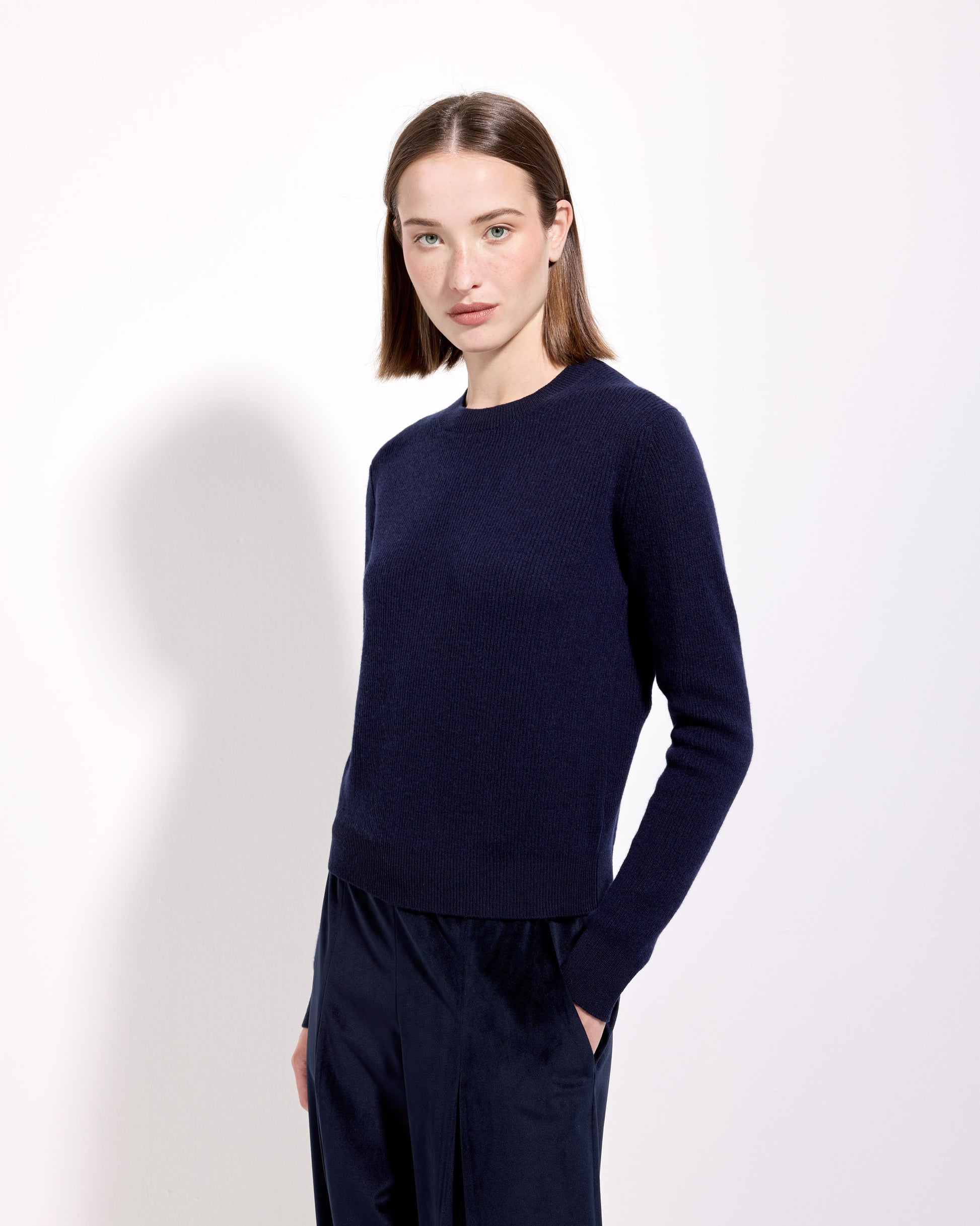 Girocollo costa inglese lana seta cashmere blu navy