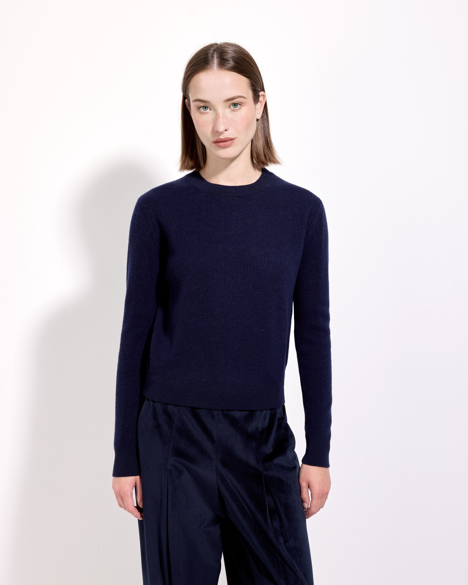 Girocollo costa inglese lana seta cashmere blu navy