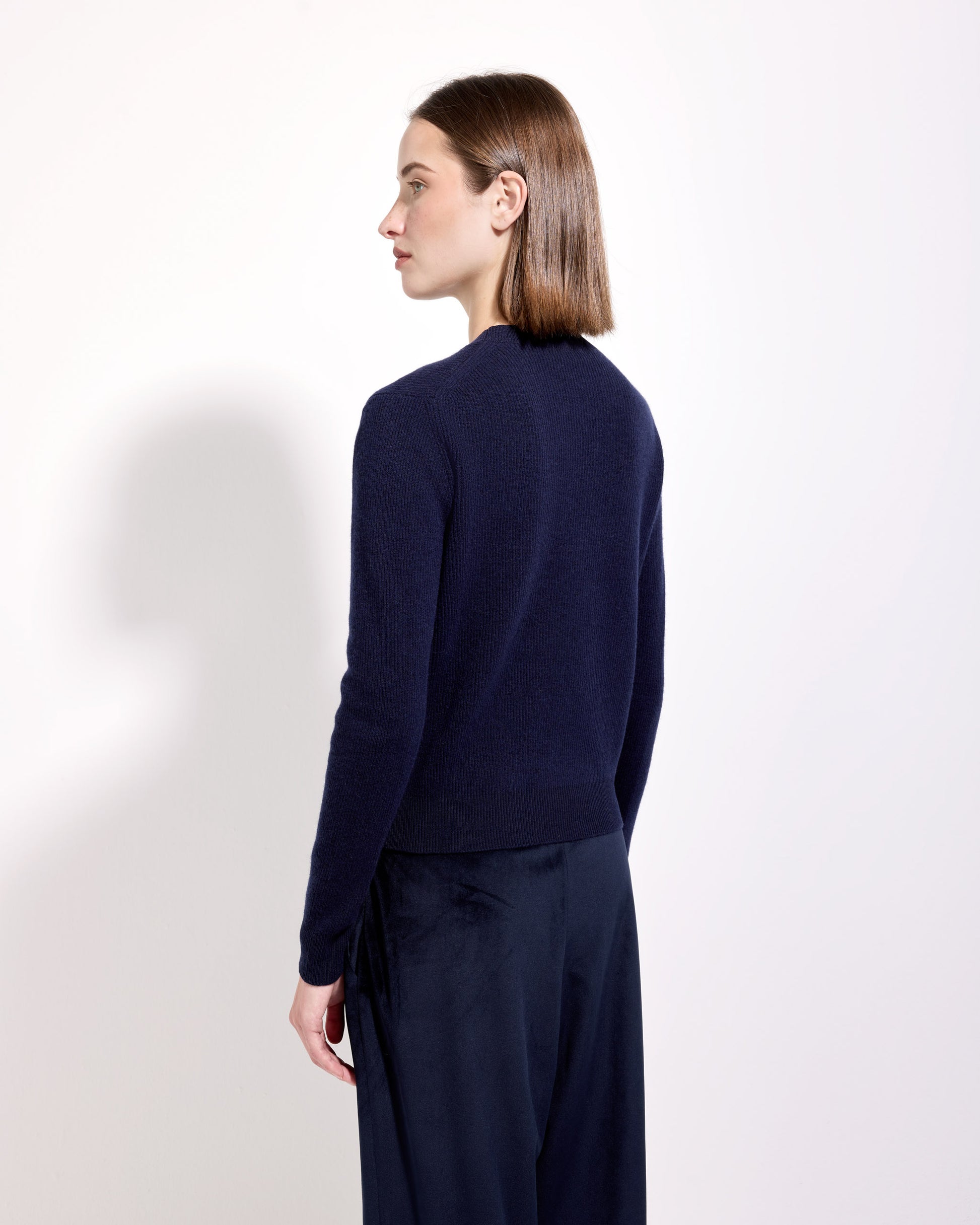 Girocollo costa inglese lana seta cashmere blu navy
