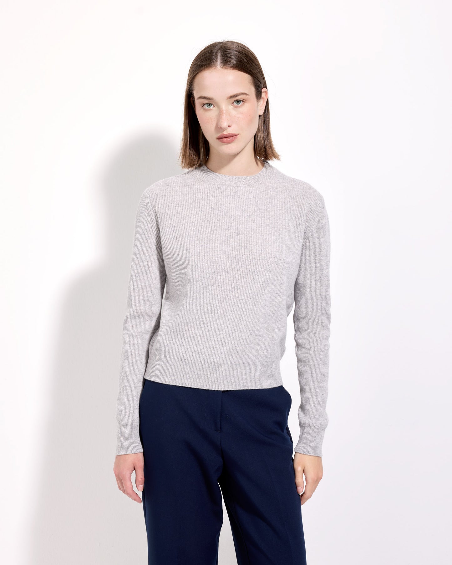 Girocollo costa inglese lana seta cashmere grigio perla