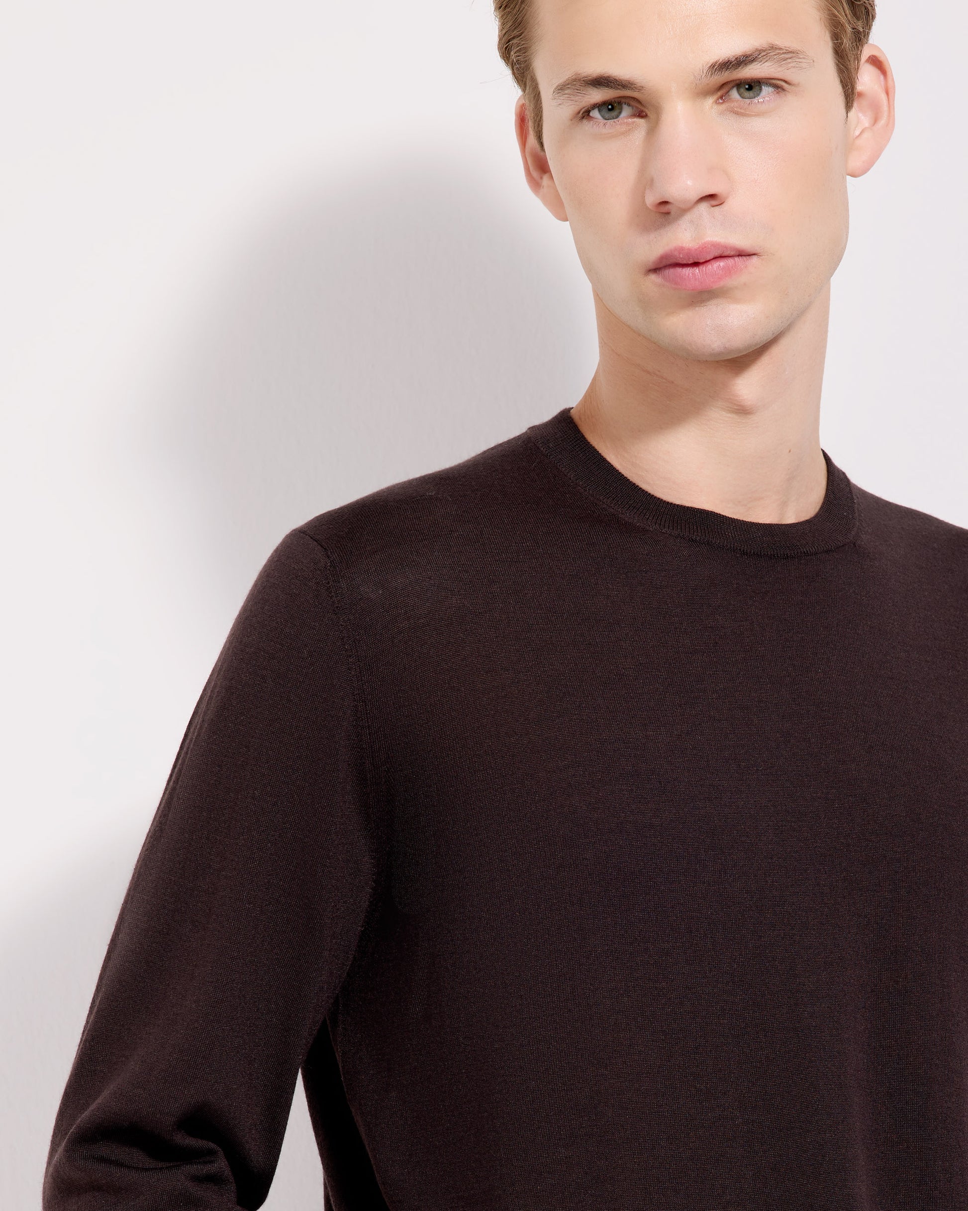 Girocollo lana seta cashmere caffè