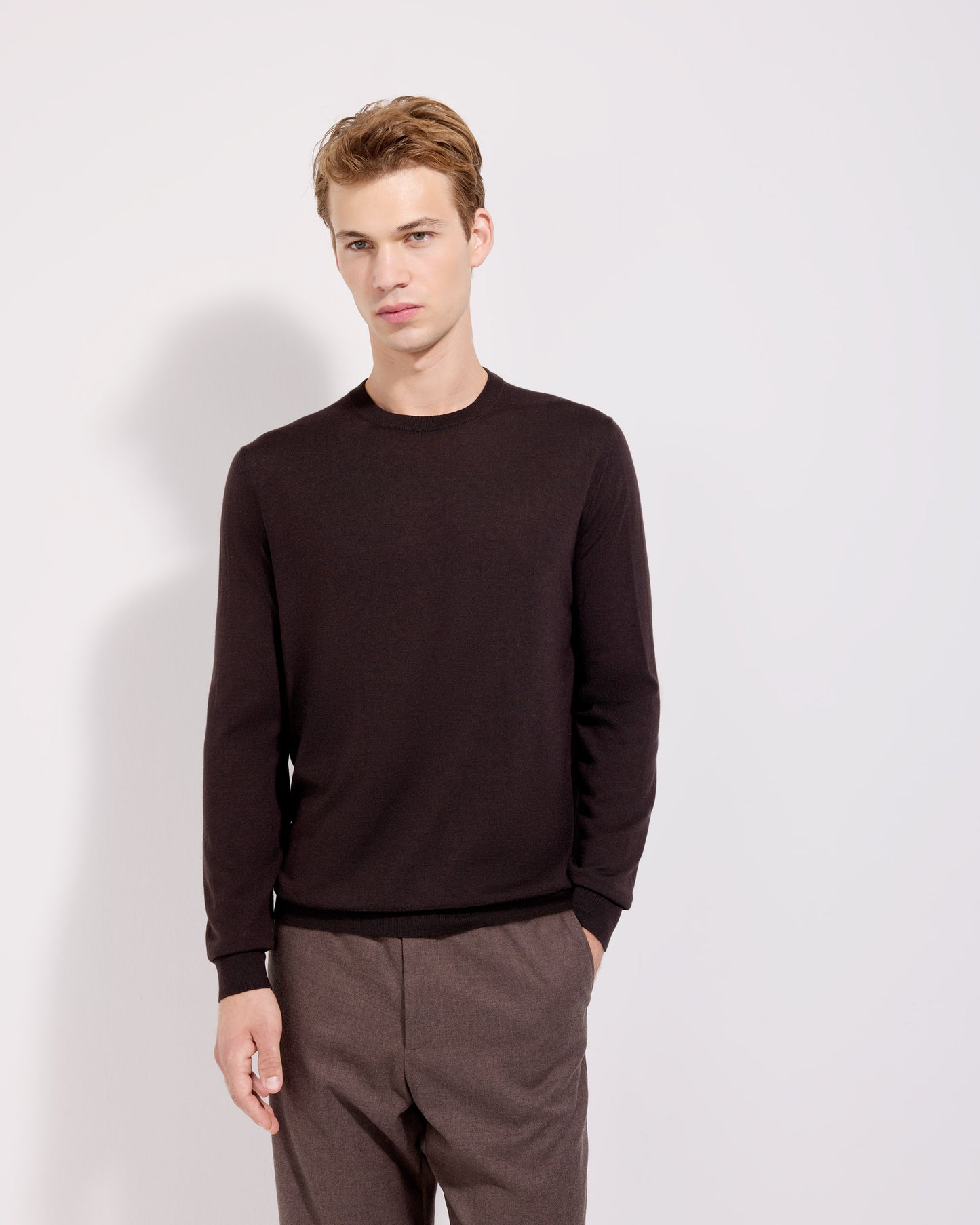Girocollo lana seta cashmere caffè