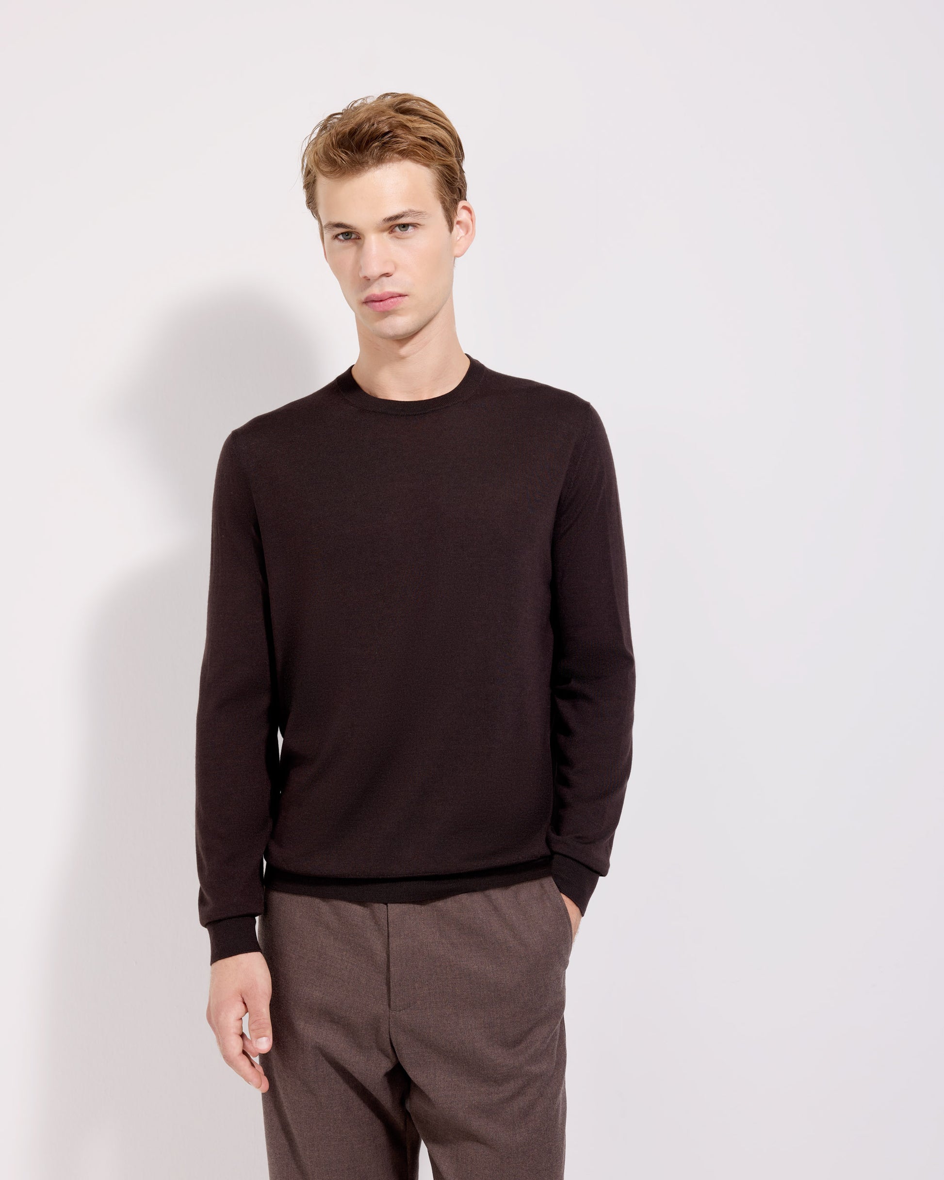 Girocollo lana seta cashmere caffè