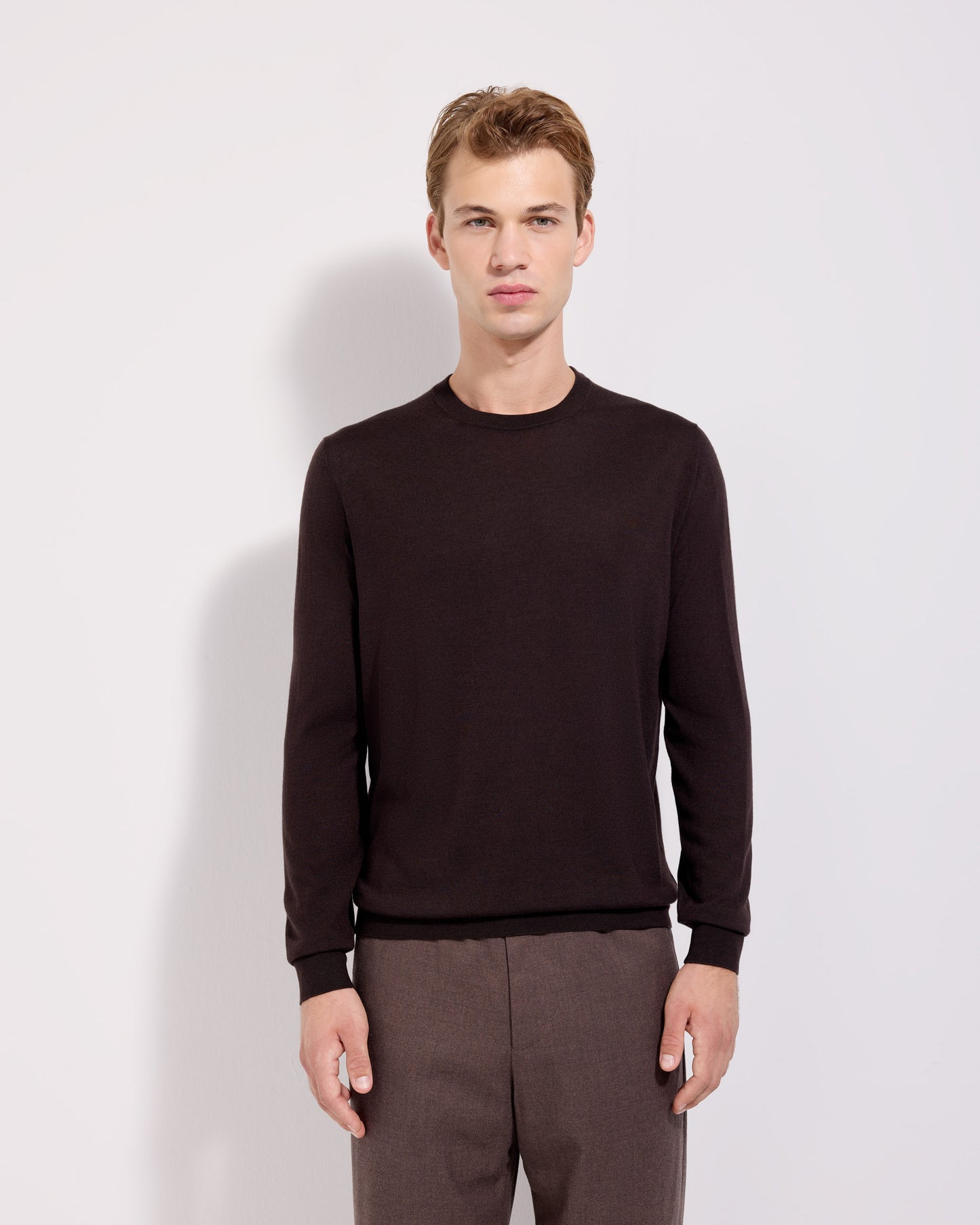 Girocollo lana seta cashmere caffè