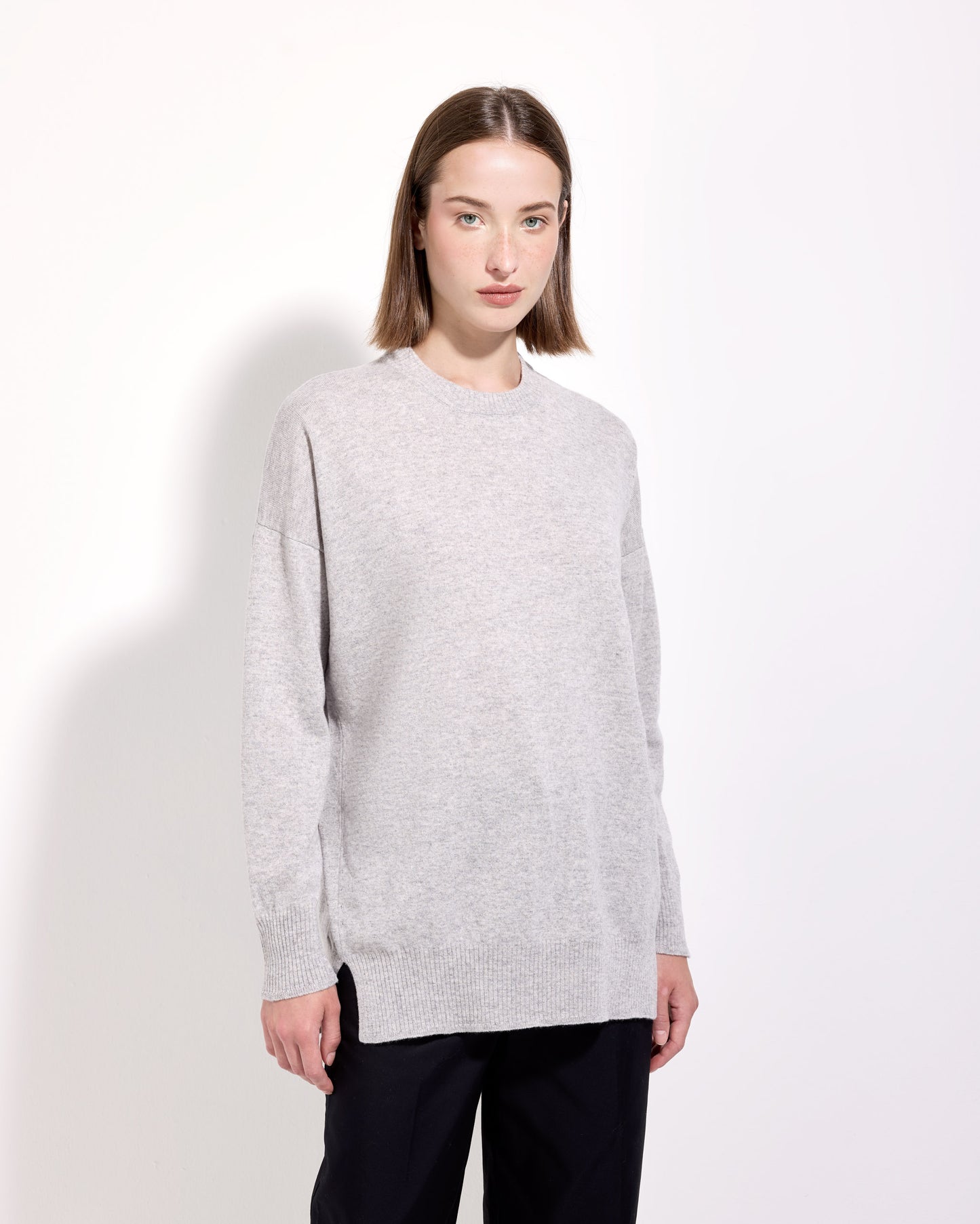 Girocollo lana seta cashmere grigio perla